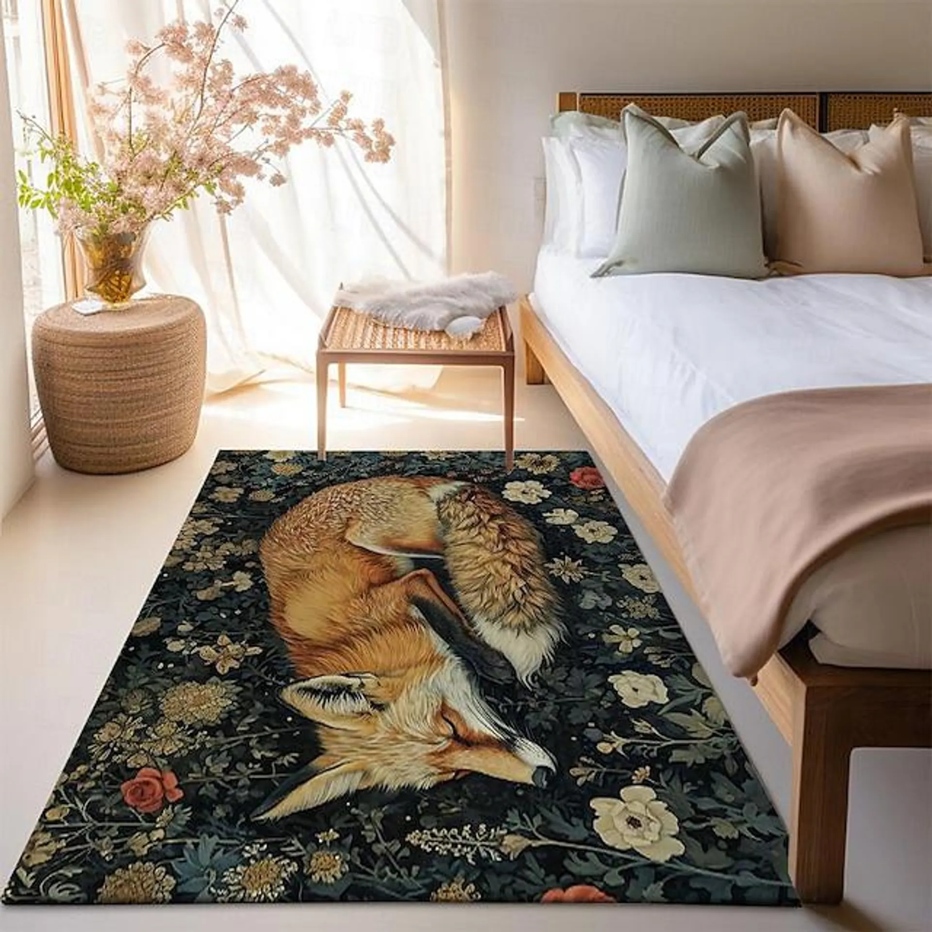 Alfombra inspirada en william morris fox, alfombra de cocina, alfombra antideslizante a prueba de aceite, alfombra para sala de estar, alfombra interior y exterior, decoración de dormitorio, alfombra