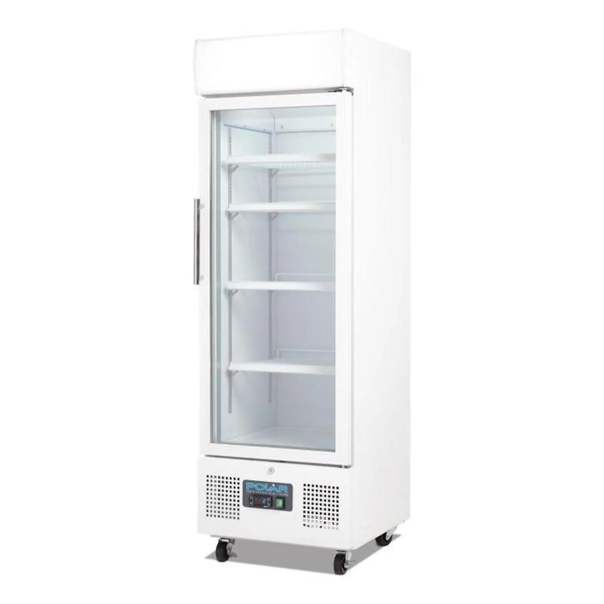 Frigorífico expositor para bebidas con panel iluminado, blanco, con puerta de vidrio, con cerradura, Polar 218L DM075