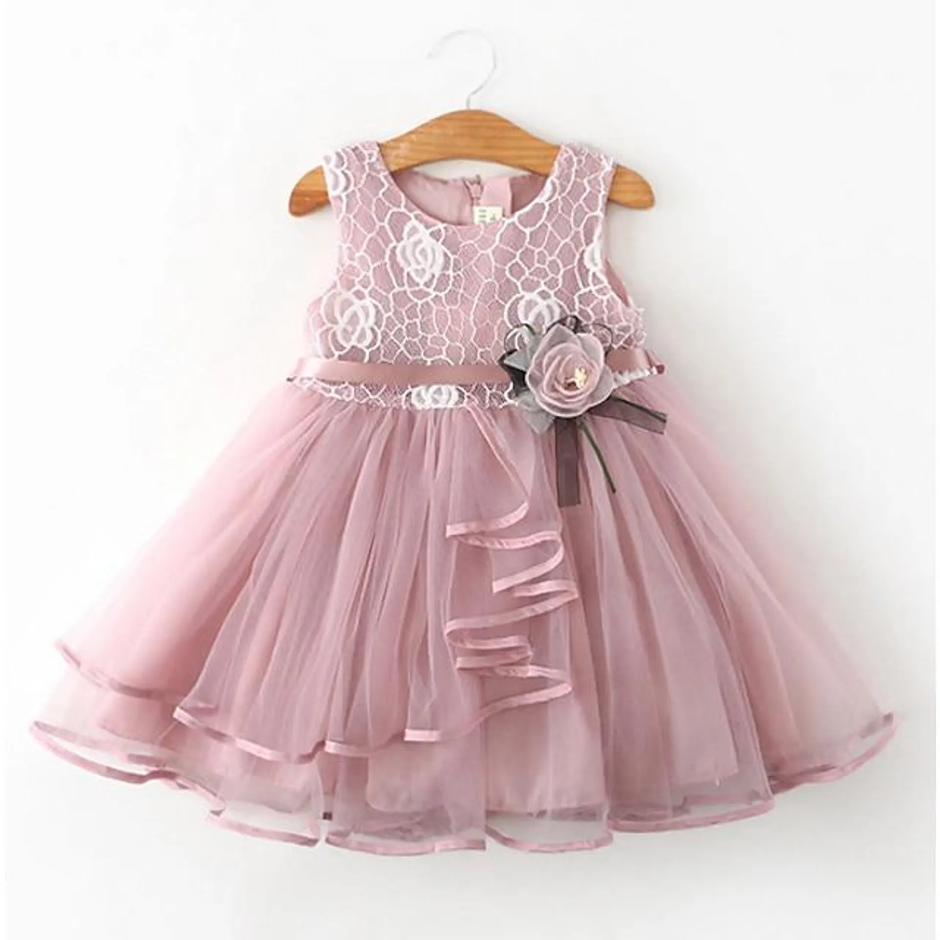 Niños Poco Chica Vestido Flor Vestido de Columpio Fiesta Cumpleaños Diario Encaje Volante Malla Verde Trébol Blanco Rosa Sin Mangas Estilo lindo Princesa Dulce Vestidos Primavera Verano 2-6 años