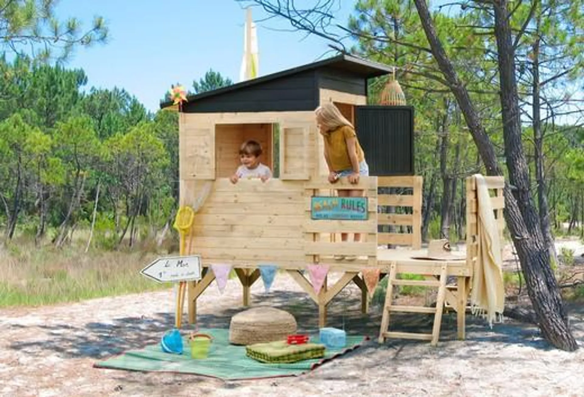 Casita de madera elevada para niÃ±os Oakland