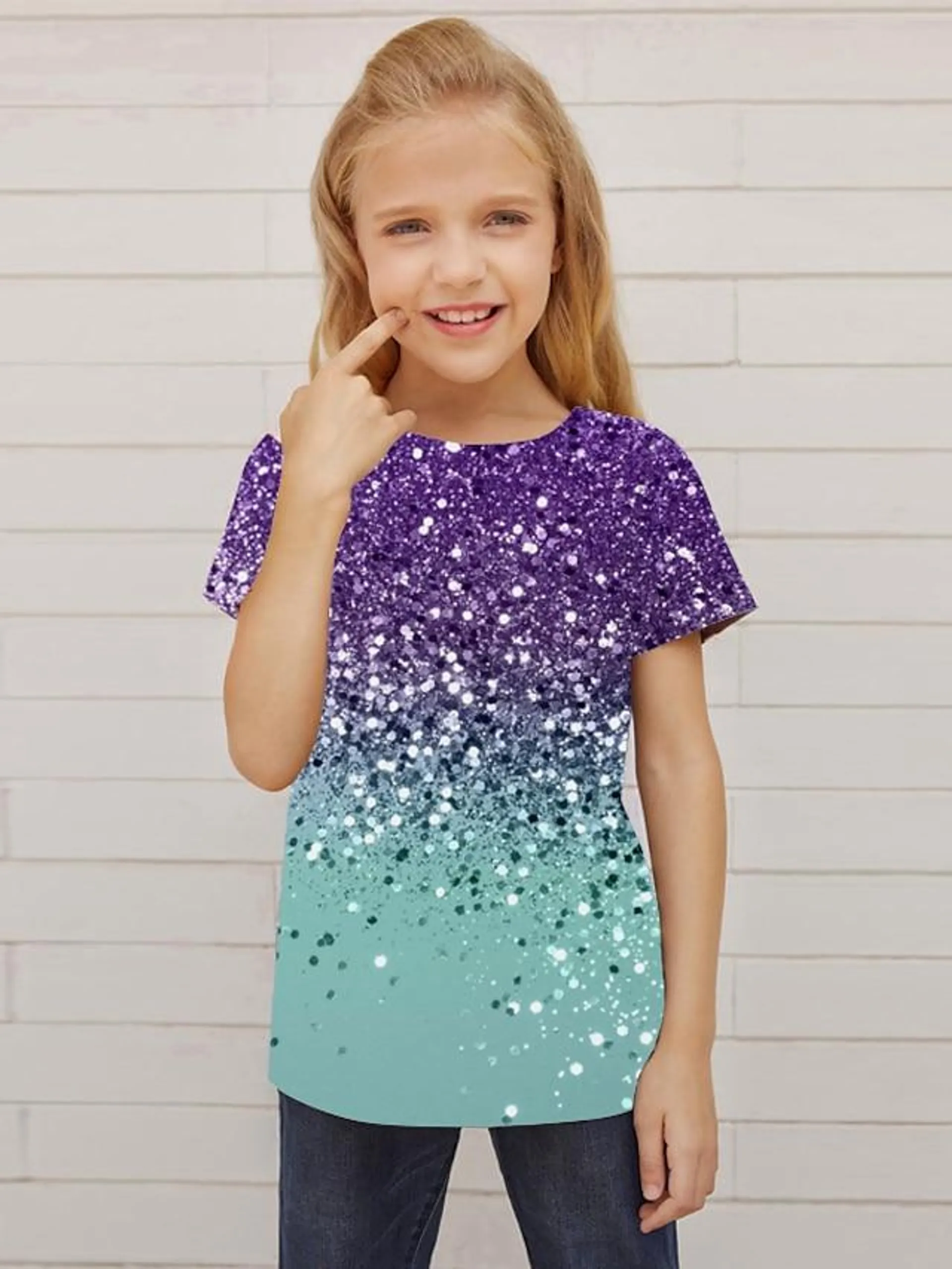 Niños Chica Camiseta Manga Corta Impresión 3D Bloque de color Azul Piscina Morado Rosa Niños Tops Primavera Verano Activo Moda Ropa de calle Diario Interior Exterior Ajuste regular 3-12 años