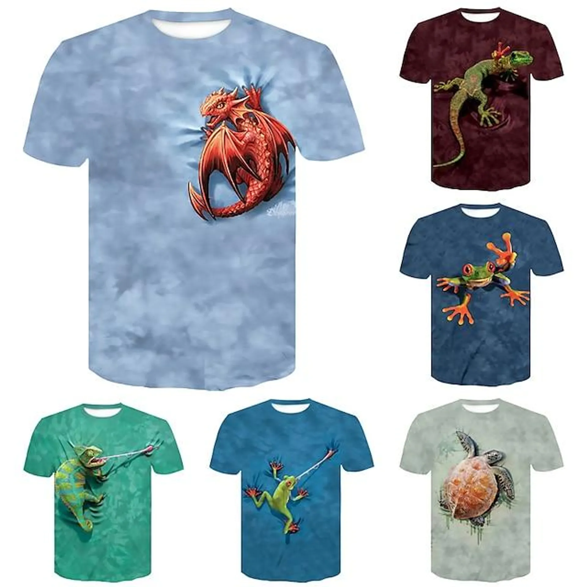 Niños Chico Camiseta Manga Corta Impresión 3D Animal Verde Trébol Negro Azul Piscina Niños Tops Primavera Verano Activo Moda Diario Diario Interior Exterior Ajuste regular 3-12 años / Deportes