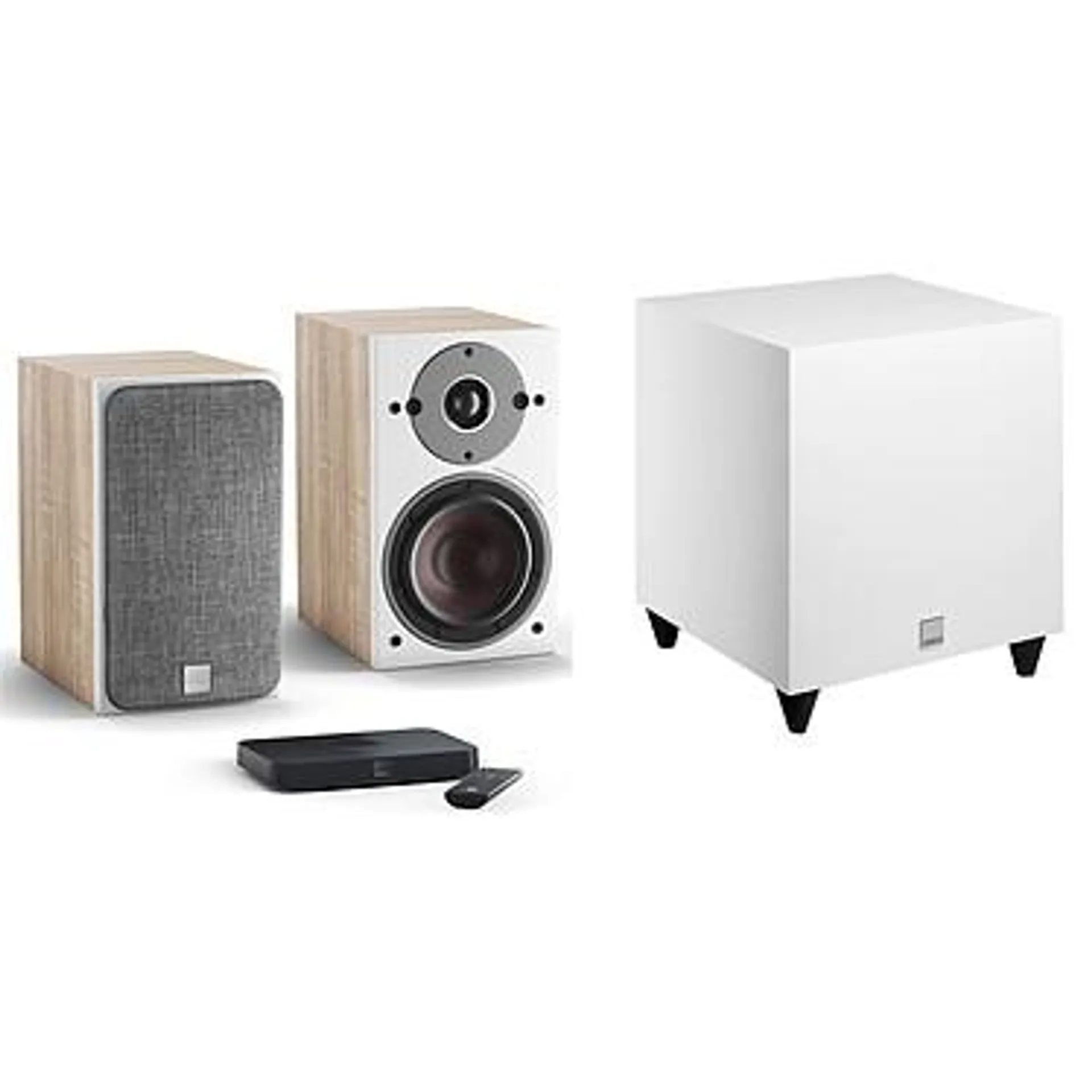 Dali Oberon 1 C Roble claro + Sound Hub Compact + SUB C-8 D Blanco