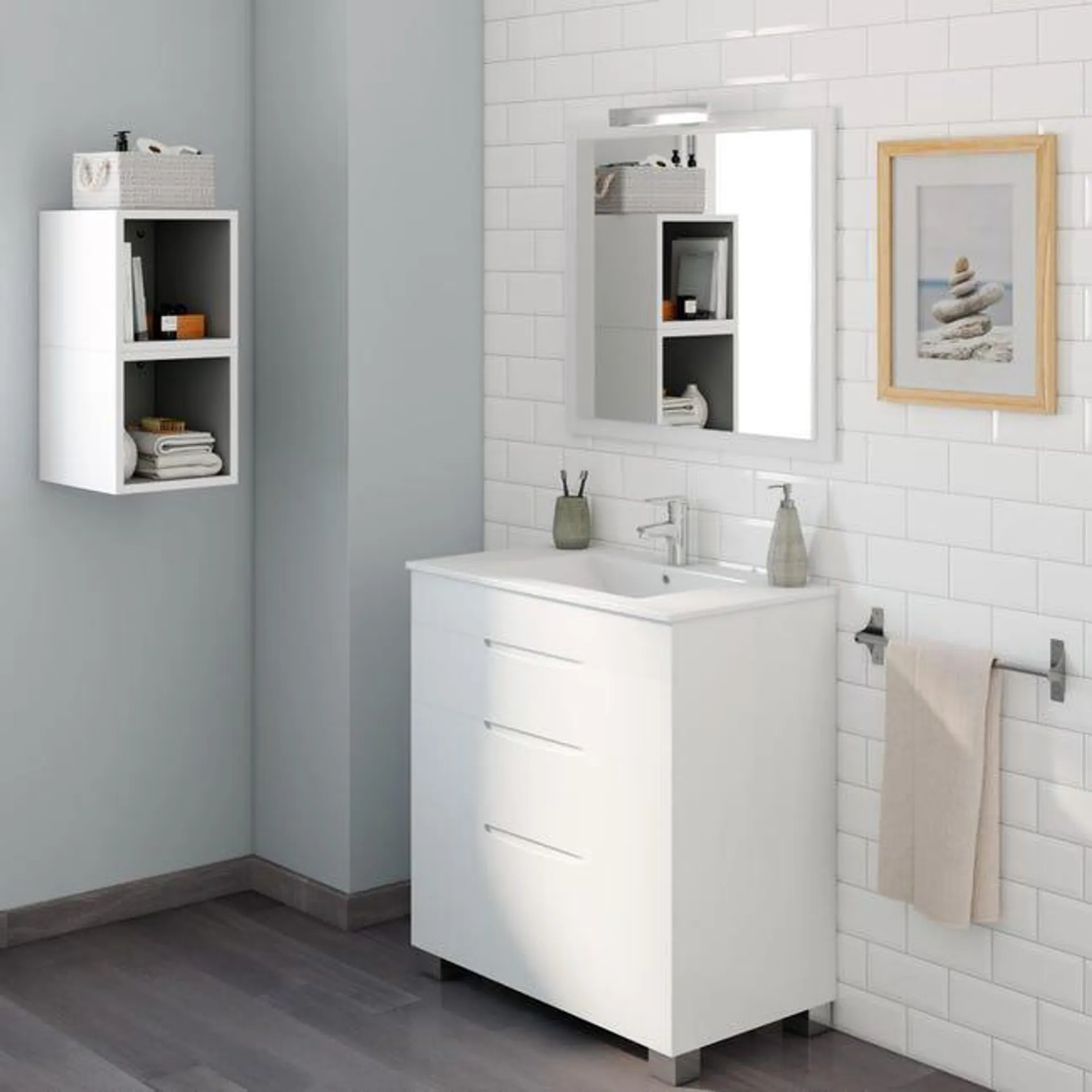 Mueble de baño con lavabo Asimétrico blanco 80x45 cm Ver detalles del producto