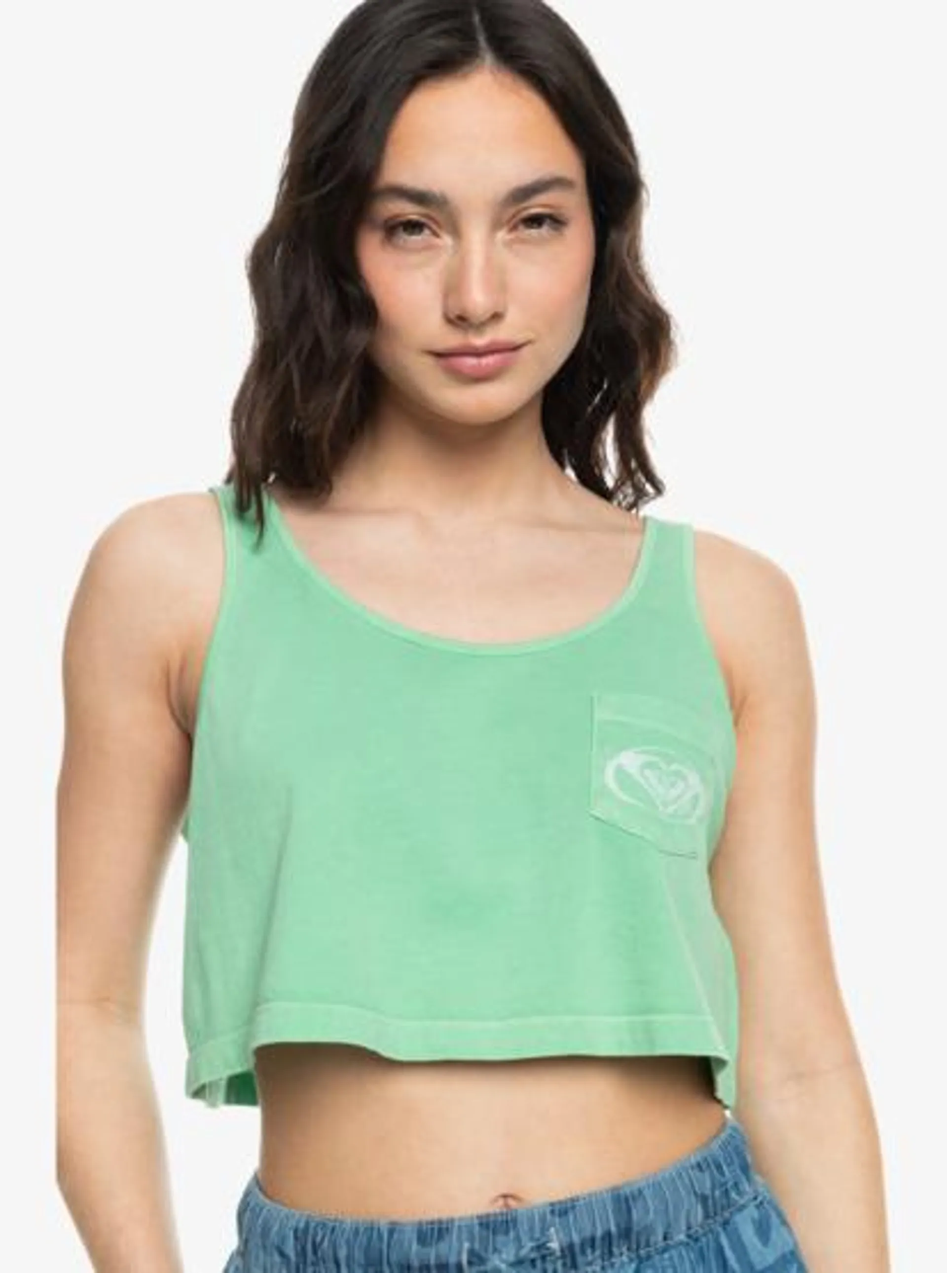 Crop Summer - Top corto sin mangas con bolsillo en el pecho para Mujer