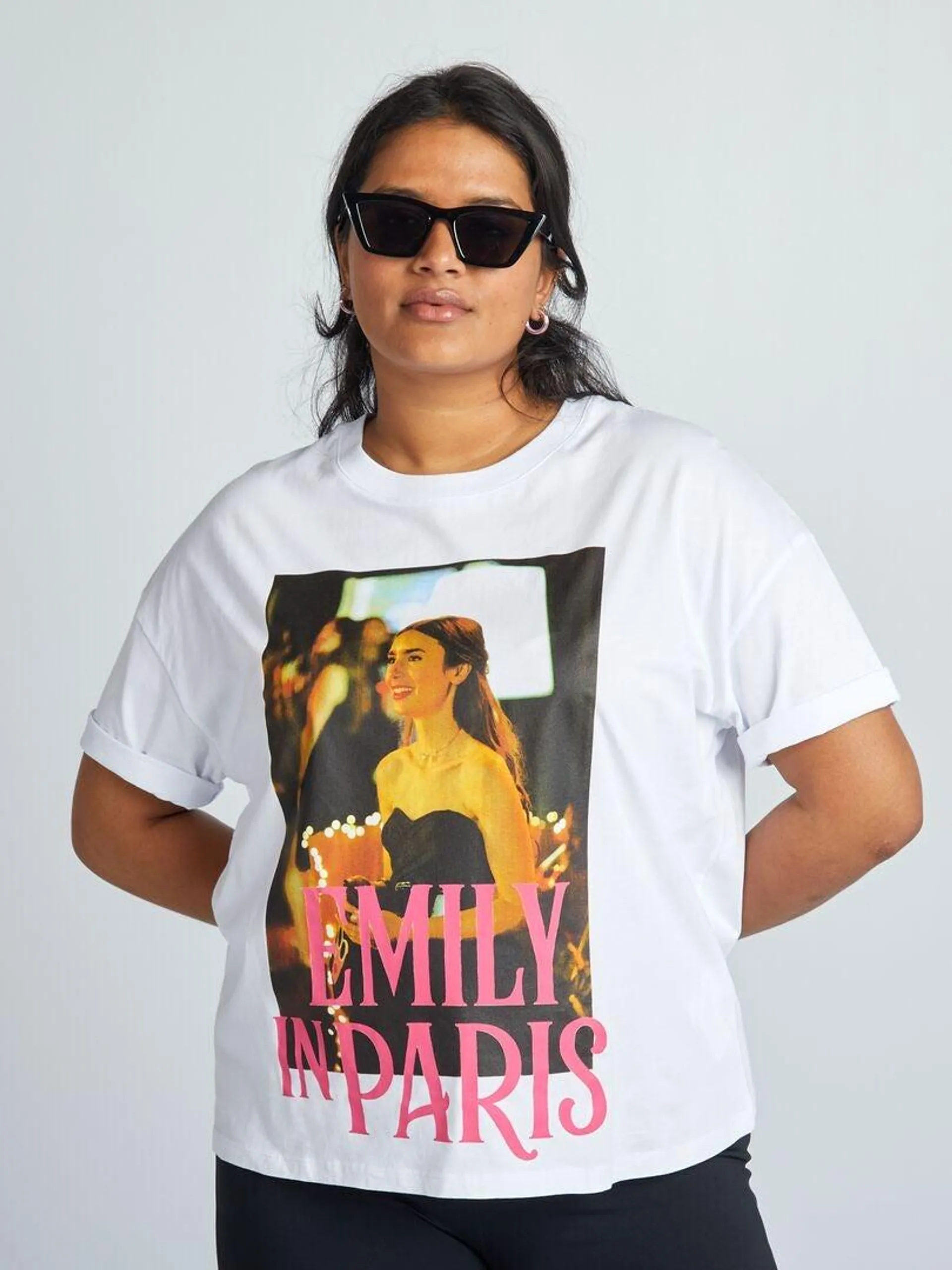 Camiseta 'Emily en París' con cuello redondo - blanco