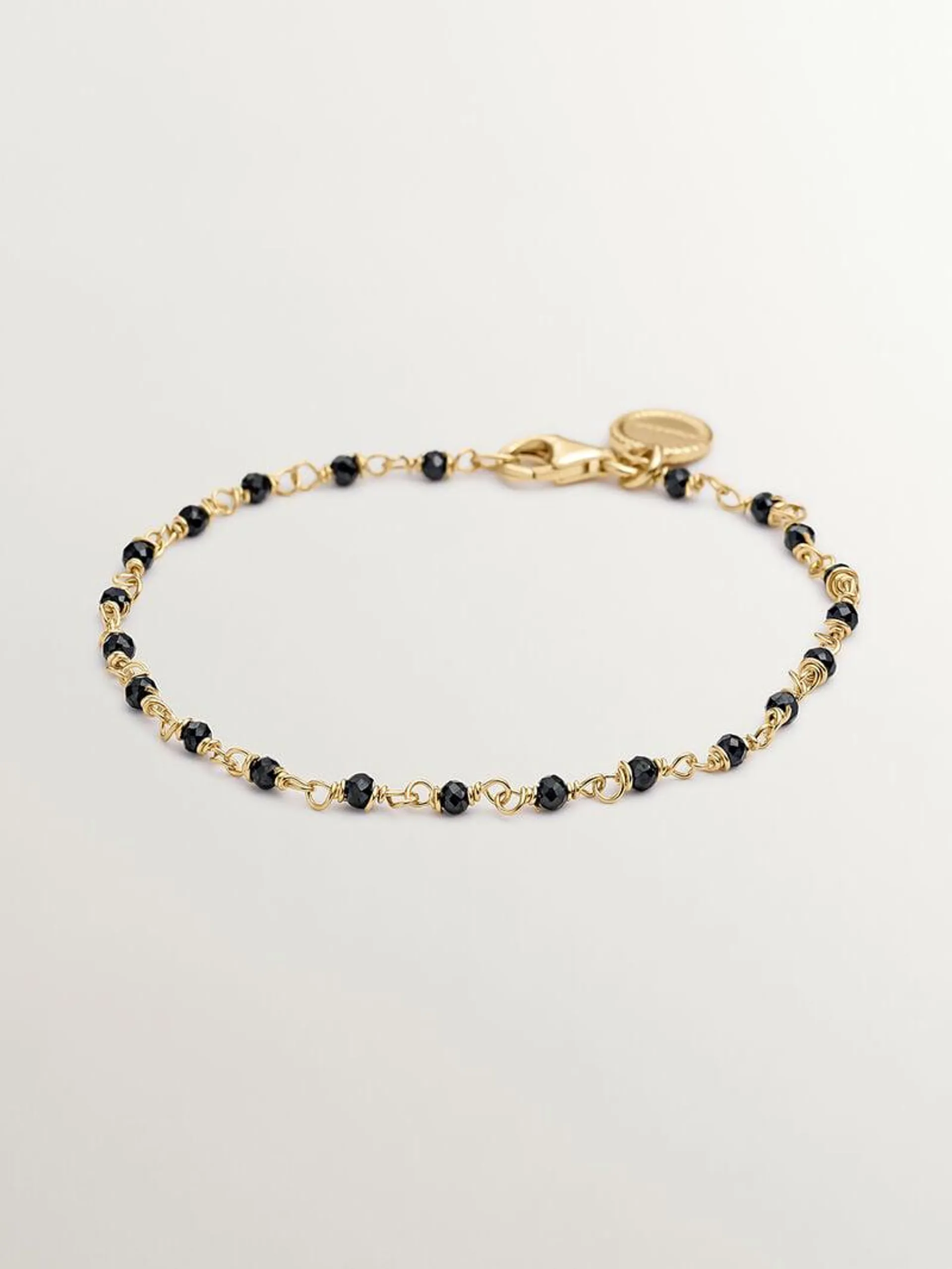 Pulsera de plata 925 bañada en oro amarillo de 18K con espinela negra