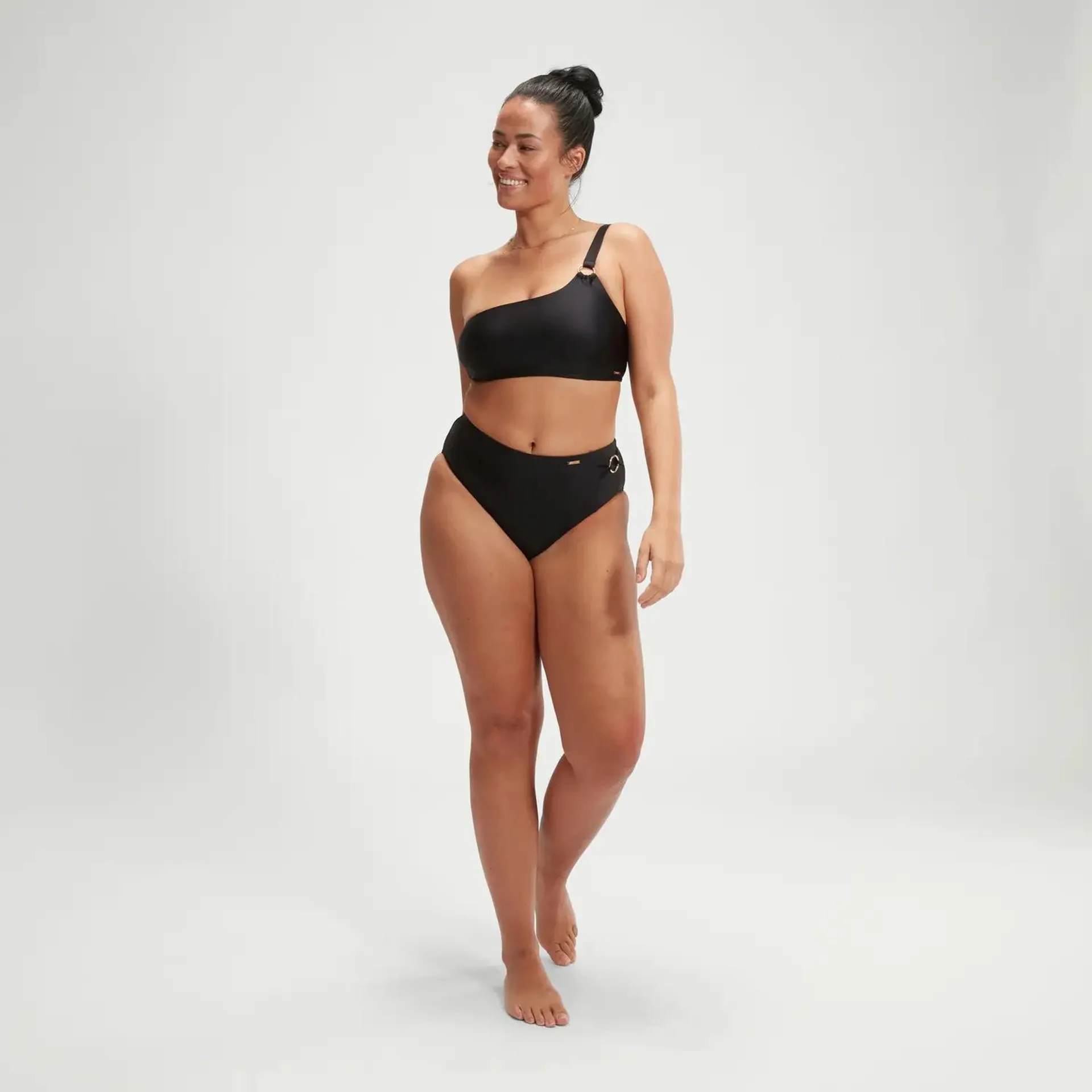Top de bikini moldeador asimétrico para mujer, negro