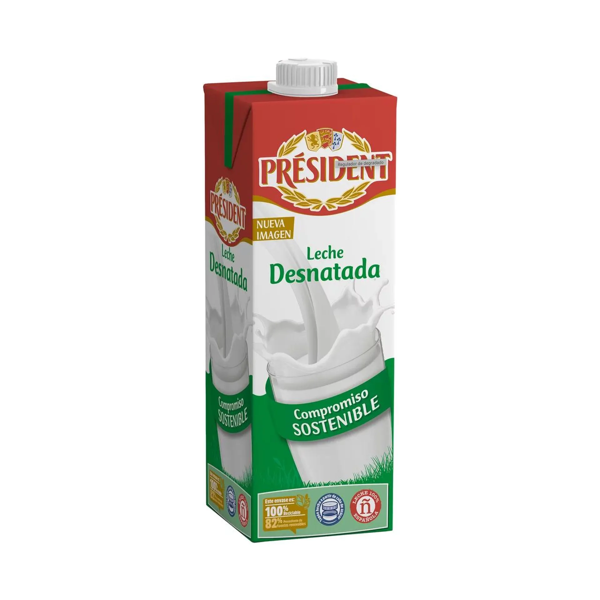 PRÉSIDENT Leche desnatada de vaca de origen 100% española 1 l.