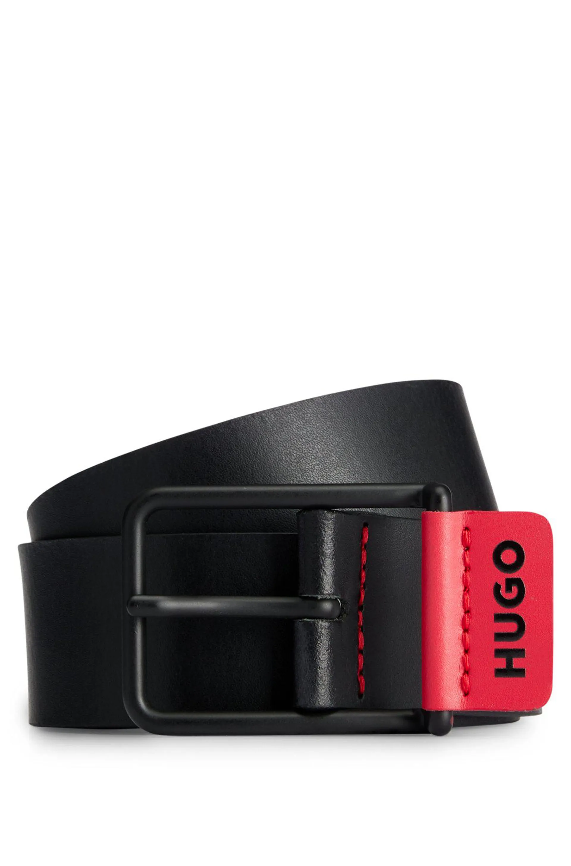Cinturón de piel con ribete de logo en el rojo de la marca