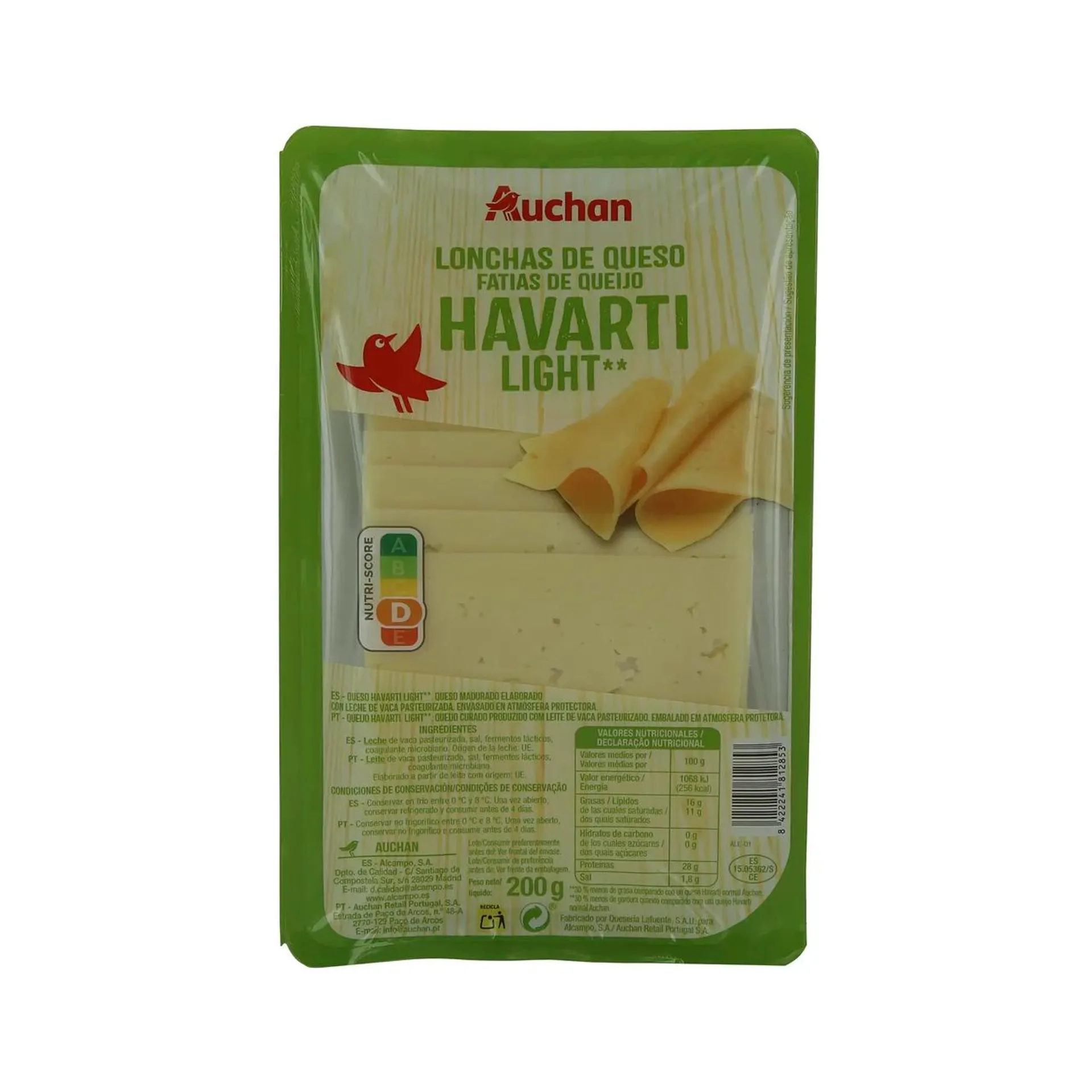 AUCHAN Queso en lonchas Havarti Light , 200 g. Producto Alcampo