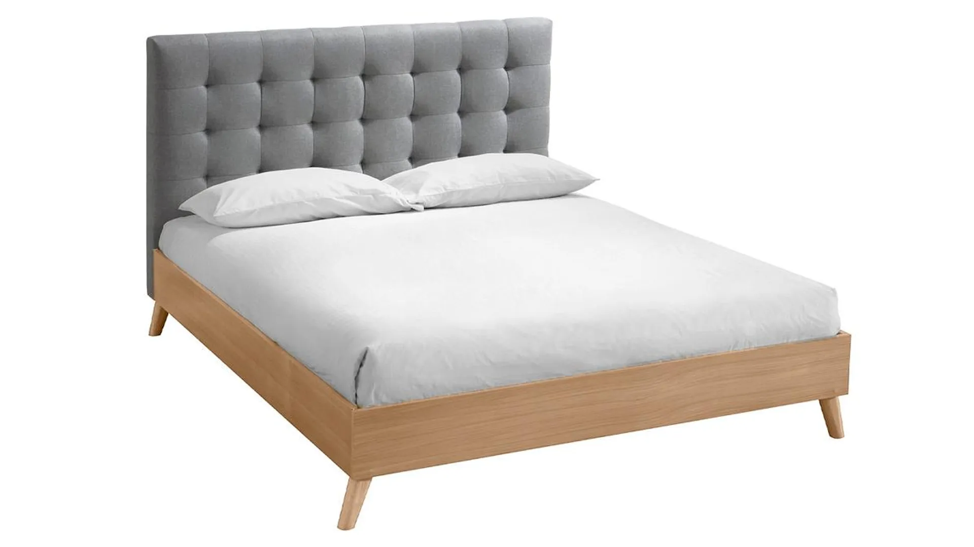 Cama adulto estilo nórdico madera y tejido gris 160 x 200cm LYNN