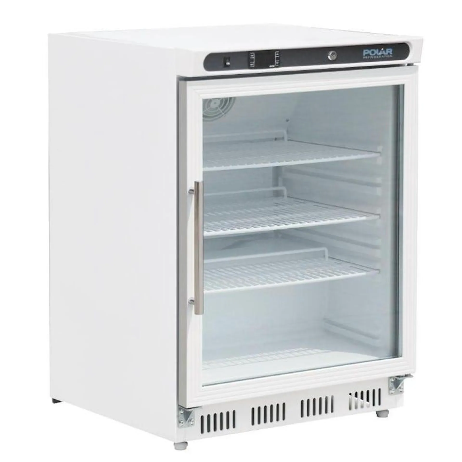 Frigorífico expositor para bebidas, blanco, con puerta de vidrio, con cerradura, bajo mostrador, Polar 150L CD086