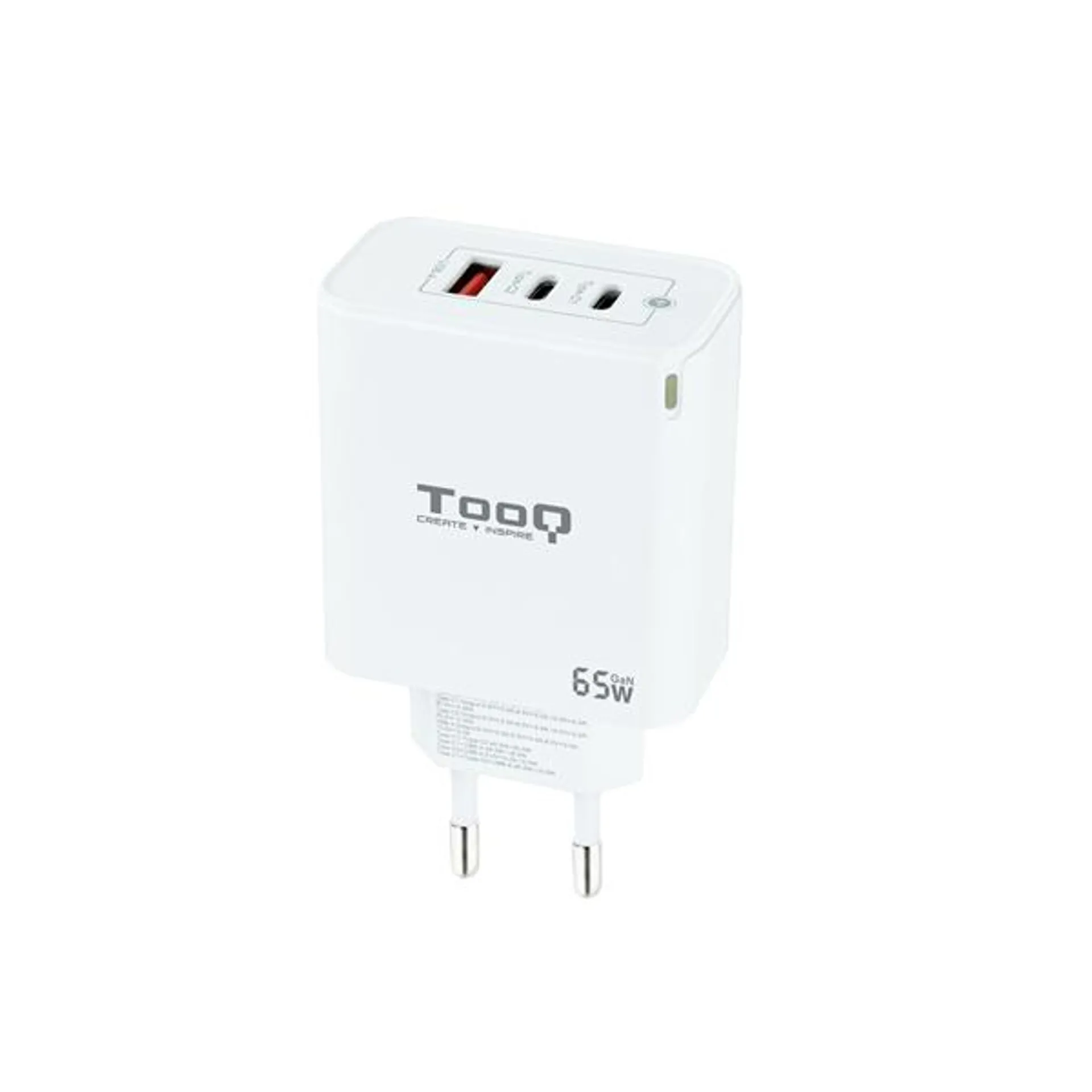 CARGADOR USB PARED TOOQ TQWC-GANQC2PD65WT GAN 2 USB-C-PC-USB-A-QC 65W BLANCO