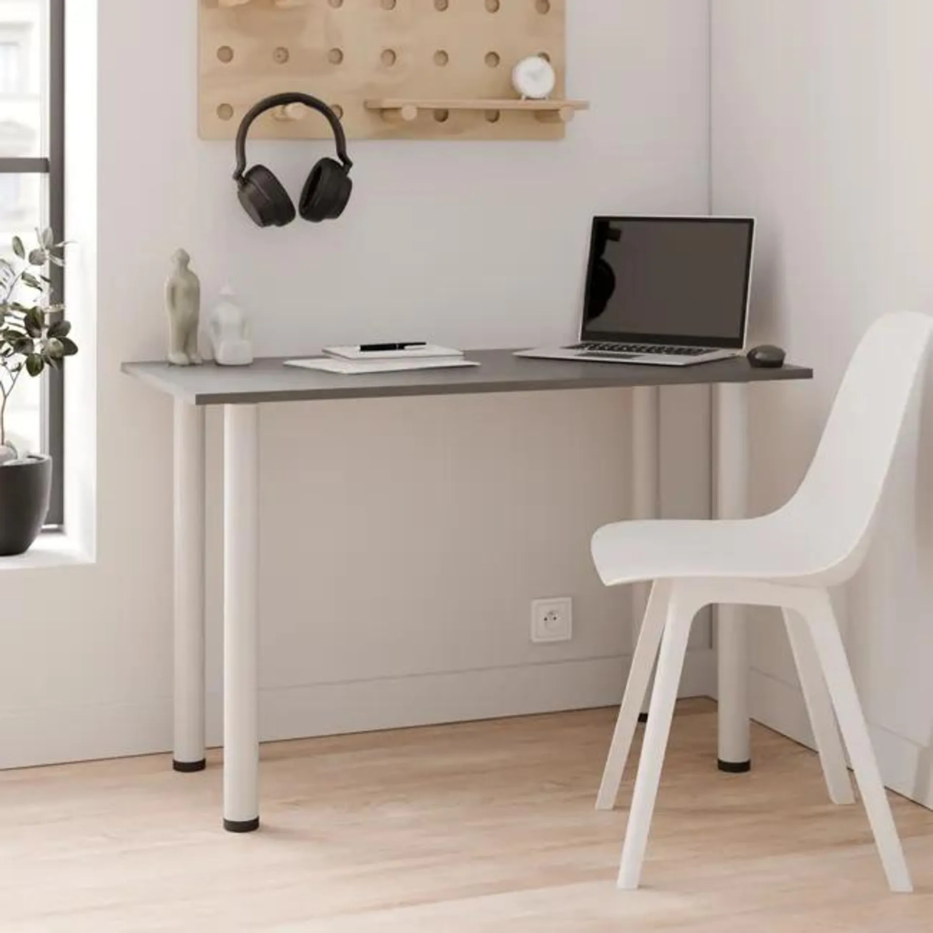 Mesa escritorio Oyun dark grey patas blancas - PLYKIT