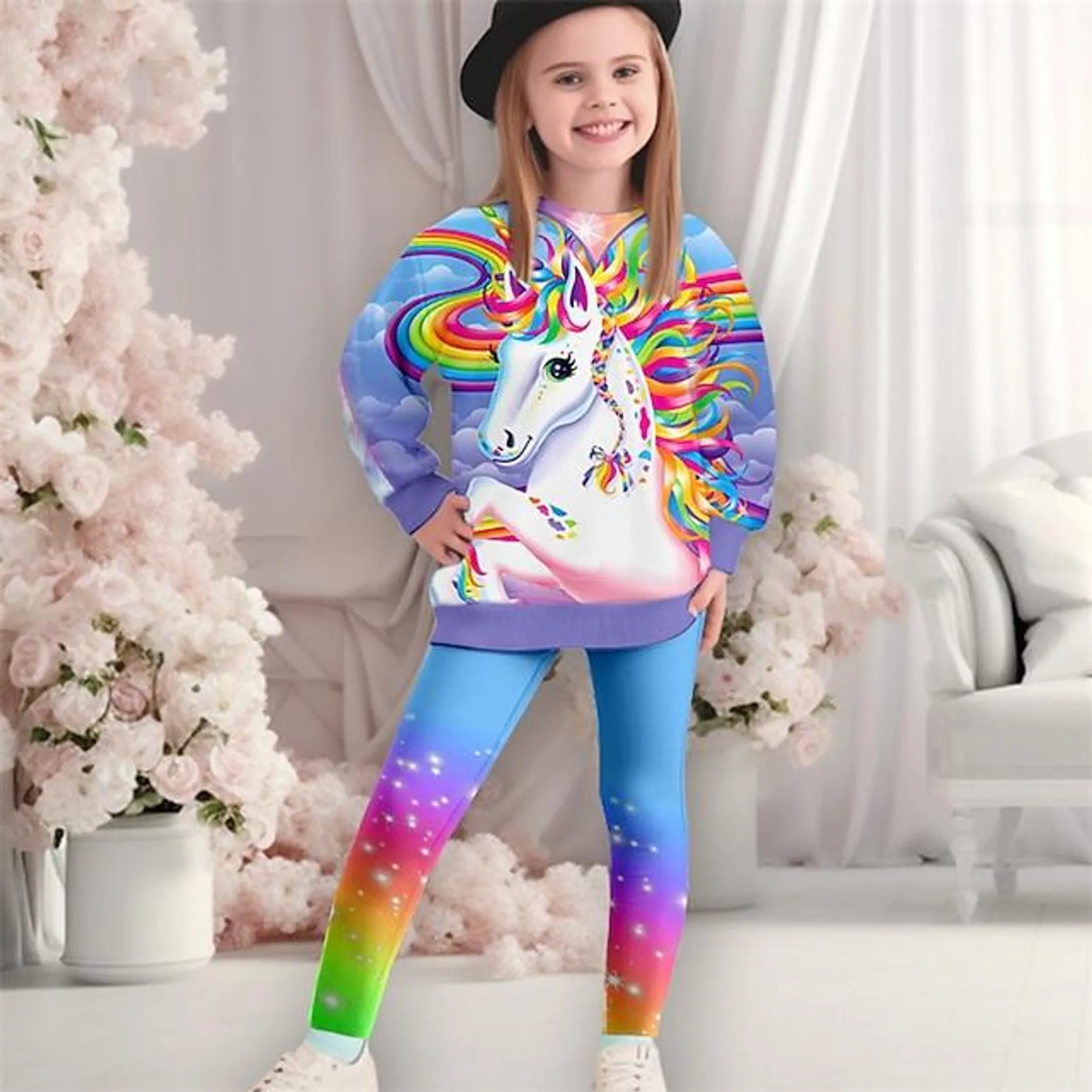 Chica 3D Unicornio Sudadera y mallas Conjunto Rosa Manga Larga Impresión 3D Otoño Invierno Activo Moda Diario Poliéster Niños 3-12 años Cuello Barco Exterior Cita Vacaciones Ajuste regular