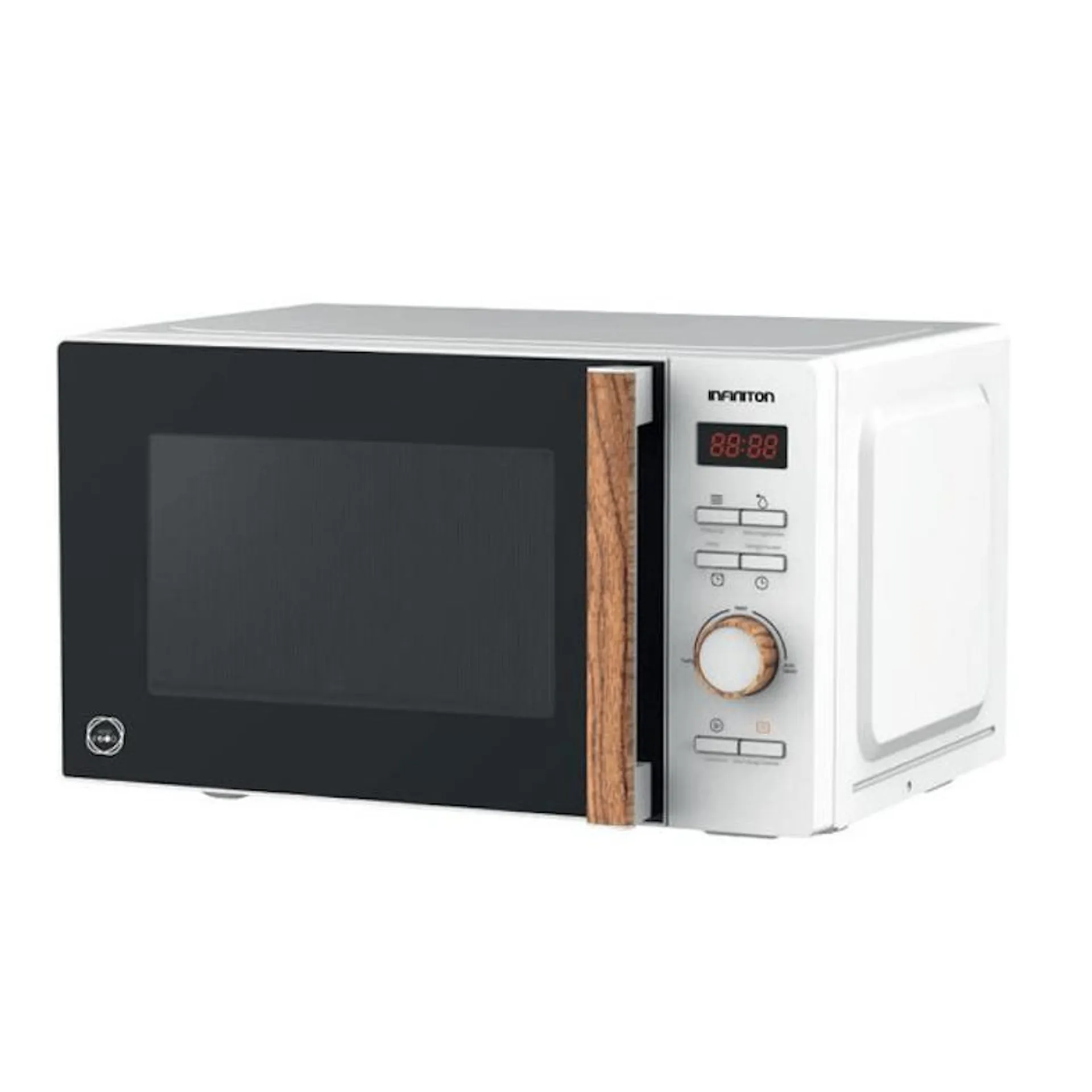 INFINITON Microondas MW-S710, 800W, 20 Litros, Grill, Blanco, Tirador de Madera