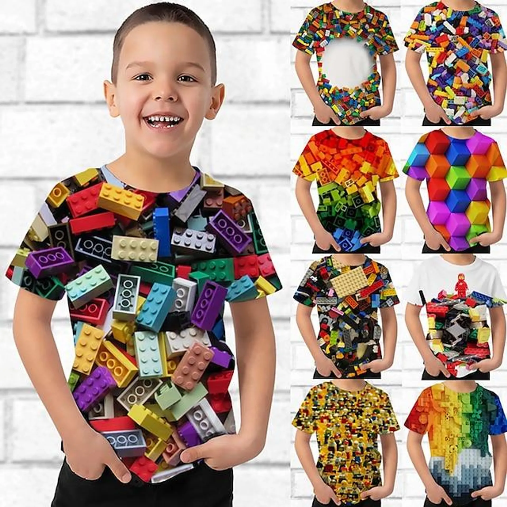 Niños Chico Camiseta Manga Corta Arco Iris Impresión 3D de impresión en 3D Bloque de color Escuela Diario Interior Activo Ropa de calle Deportes 3-12 años / Verano