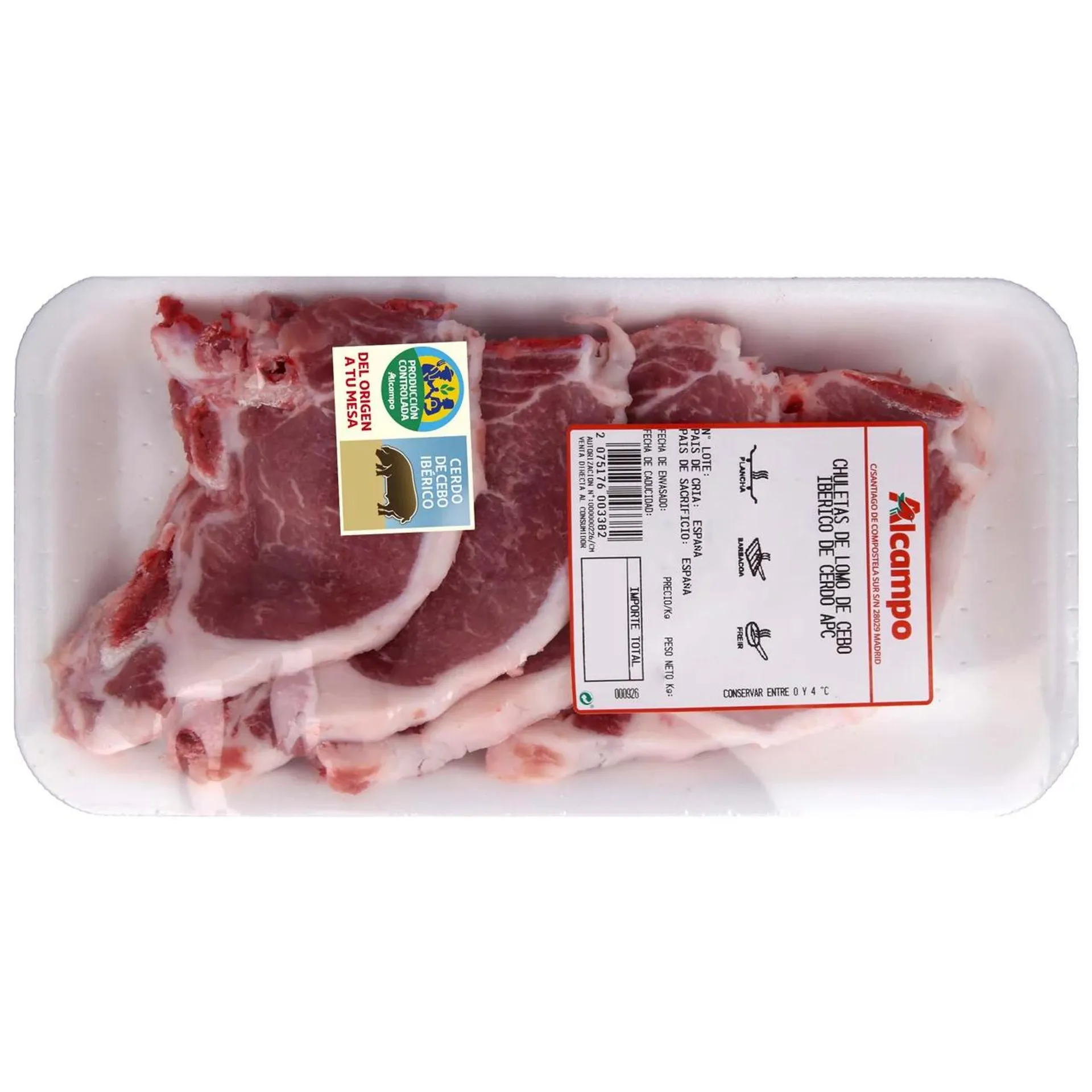 ALCAMPO CULTIVAMOS LO BUENO Chuletas de lomo de cebo ibérico de cerdo , especiales plancha, barbacoa o freir