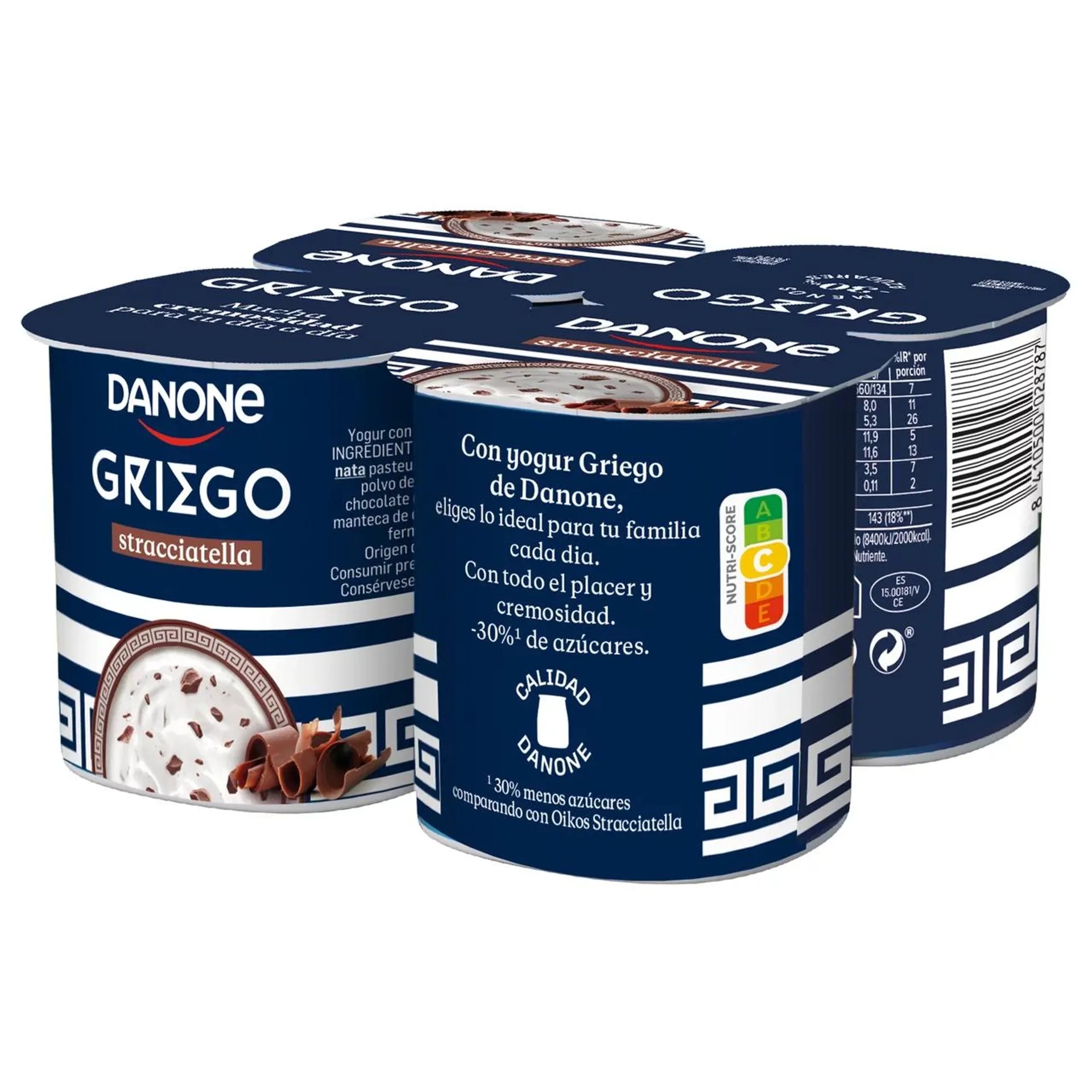 DANONE Yogur griego de stracciatella, con un 30% menos de grasa 4 x 110 g.