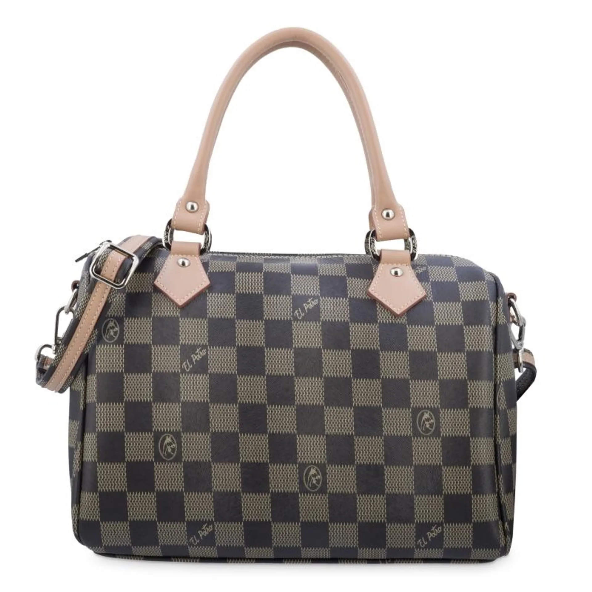 Bolso Bowling con asa extensible en lona y piel vacuno color negro- Chess