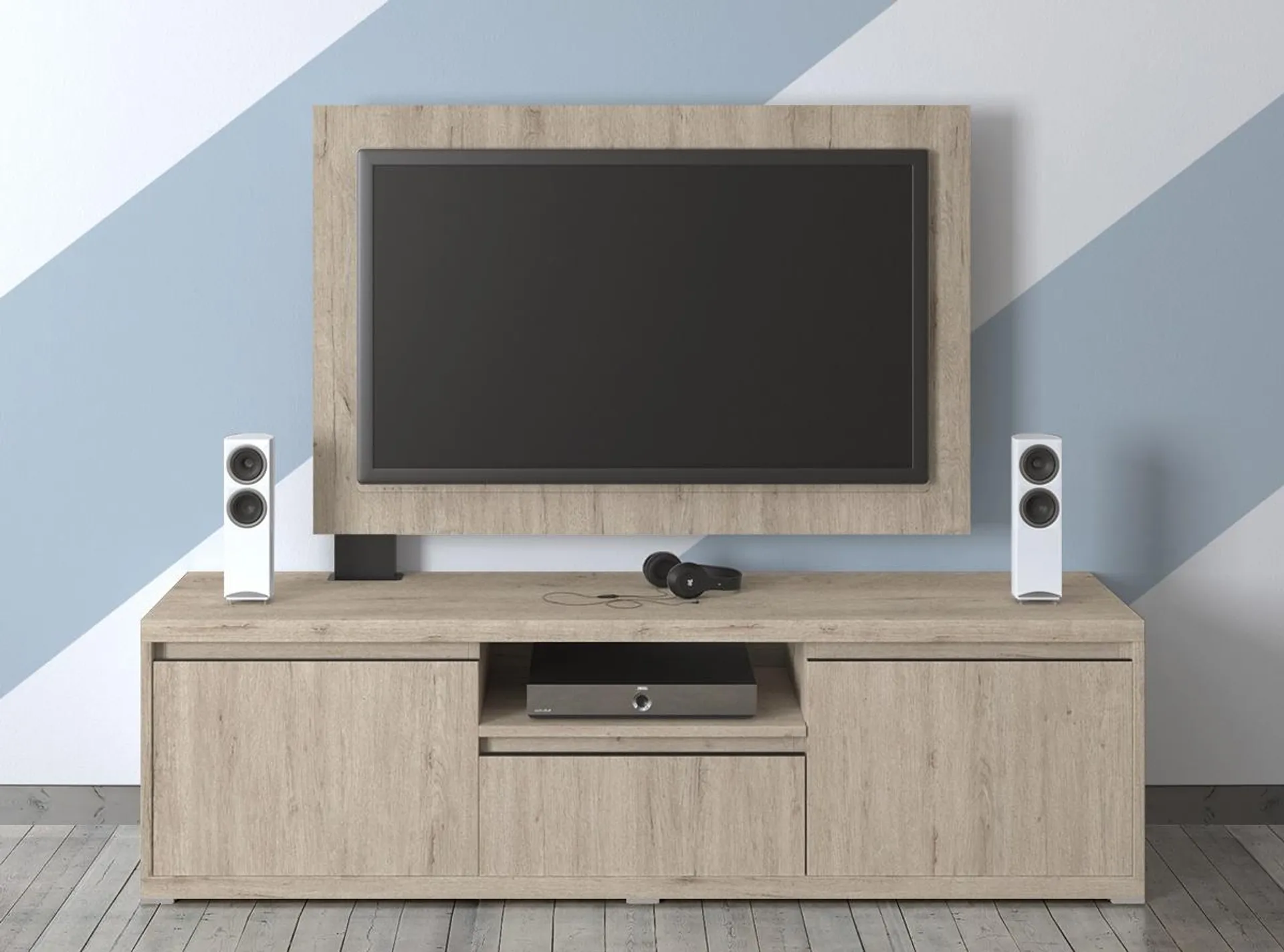 Mueble tv con 2 puertas, 1 cajón y panel 360º