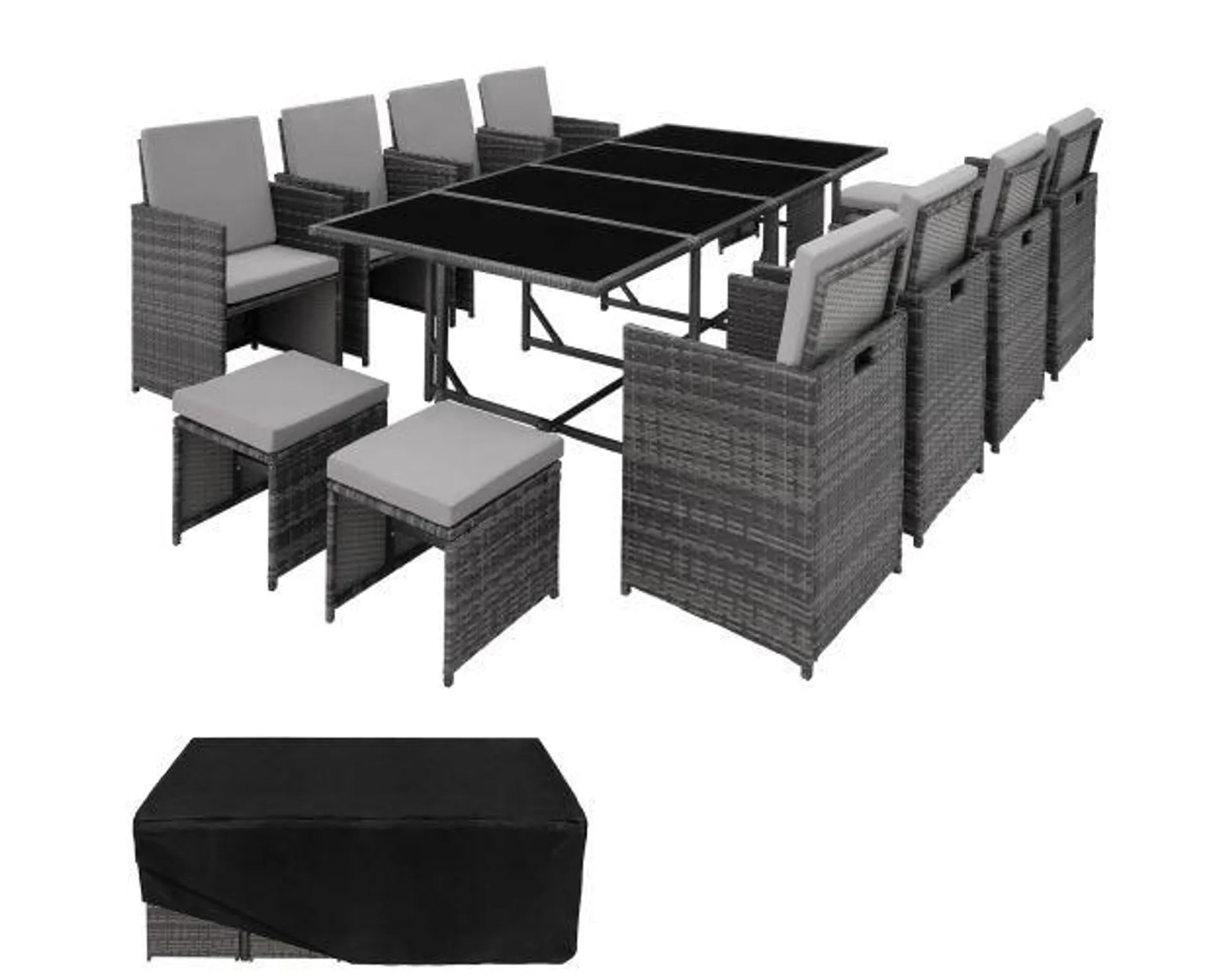 Conjunto de ratán palma compuesto de 8+4+1, gris