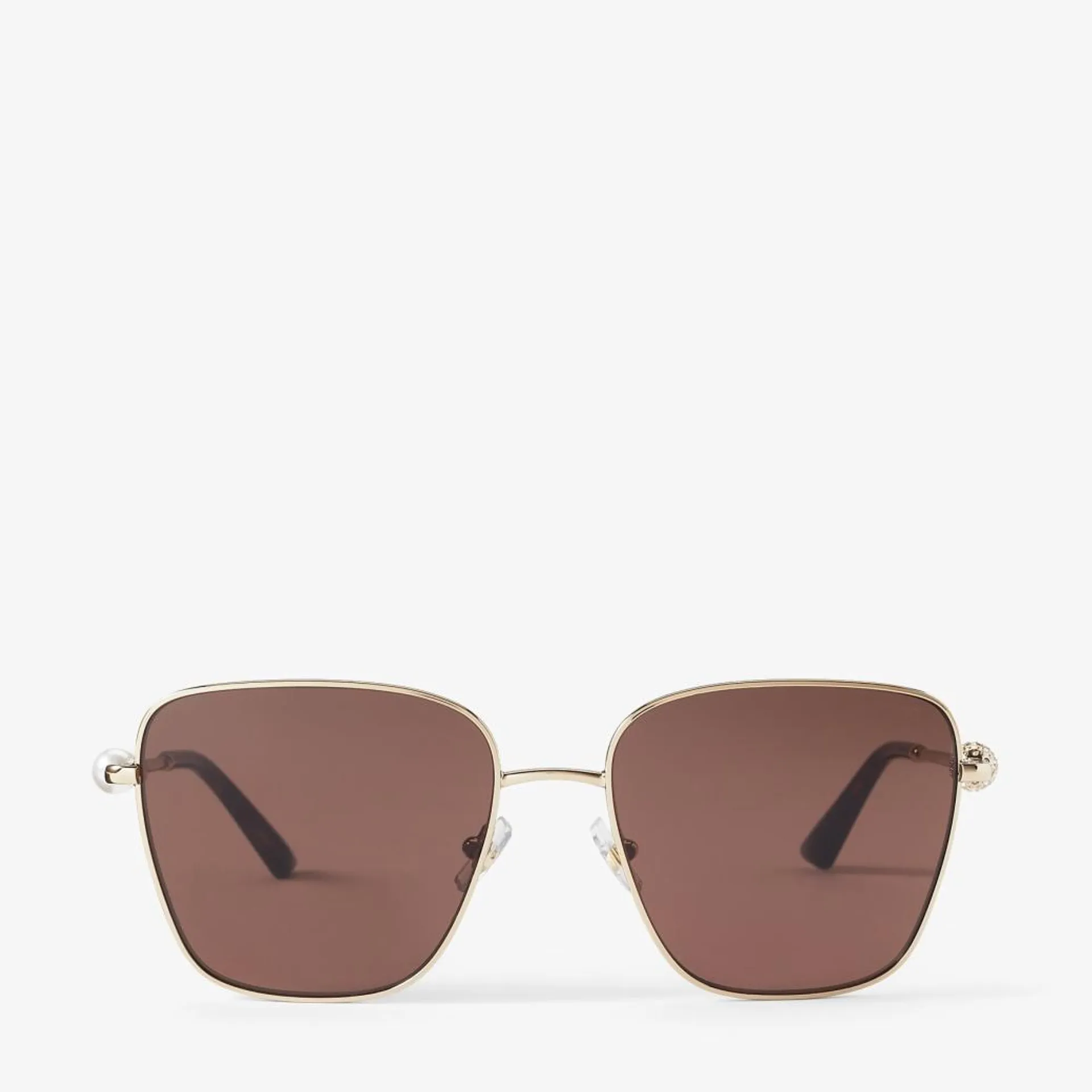 Pale Gold Square Sunglasses with Crystals