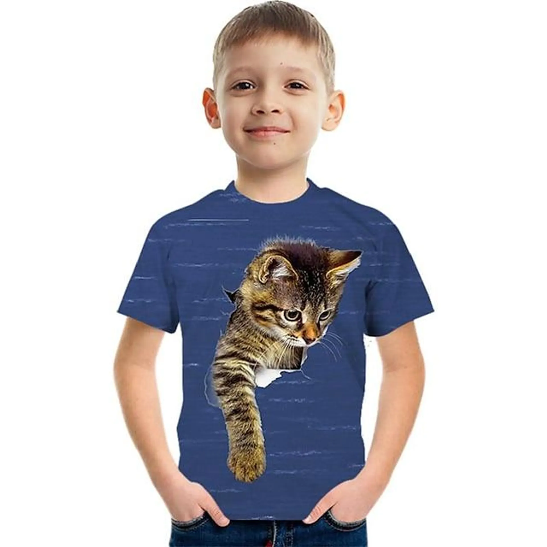 Chico Camiseta Manga Corta Camiseta Graphic Animal Gato Impresión 3D Activo Poliéster Rayón Niños Unisexo 3-12 años Gráfico impreso en 3D Camisa