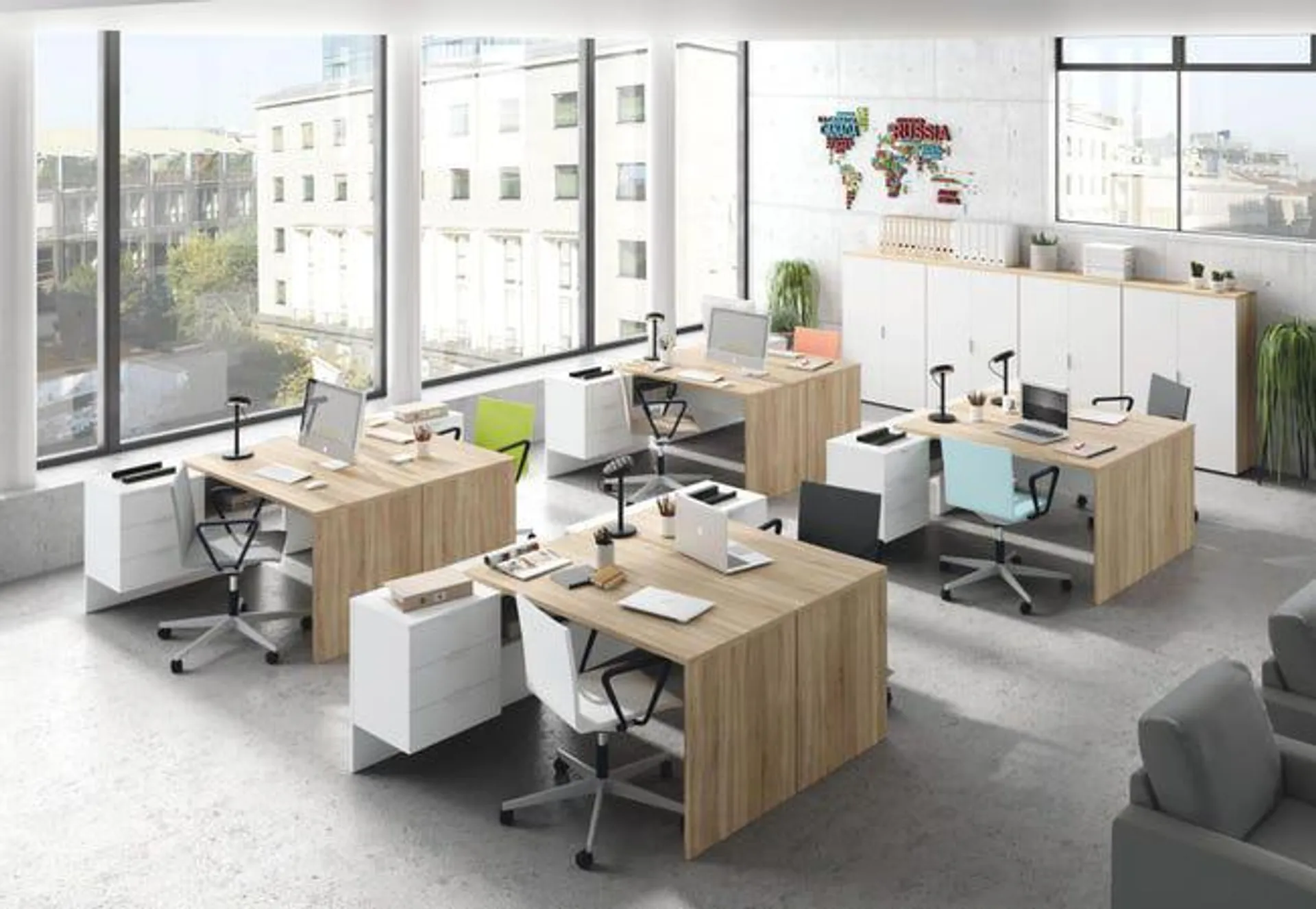 Mesa escritorio Office roble canadian y blanco artik 145x61,5x73 cm