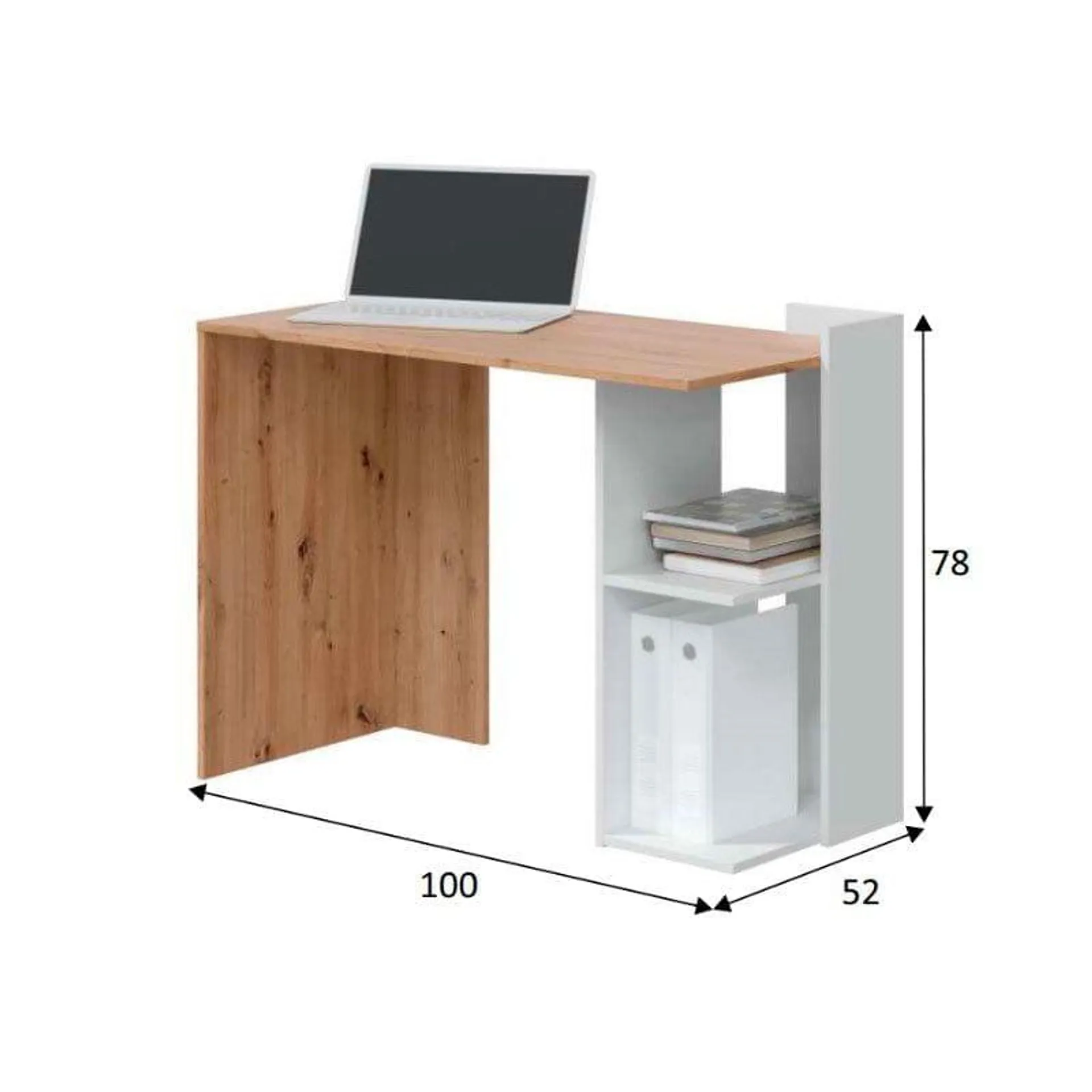 Mesa de escritorio Kenia 2 módulos blanco artik/roble nodi 78x100x52 cm