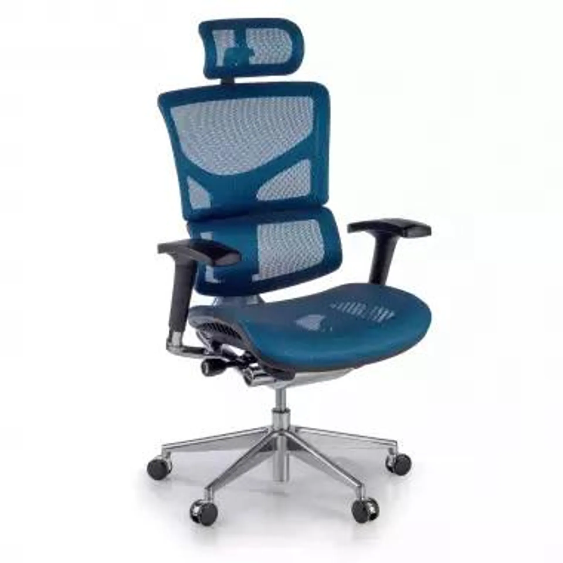 Silla ergonómica ejecutiva Erghos1, con reposacabezas modelo premium - Azul