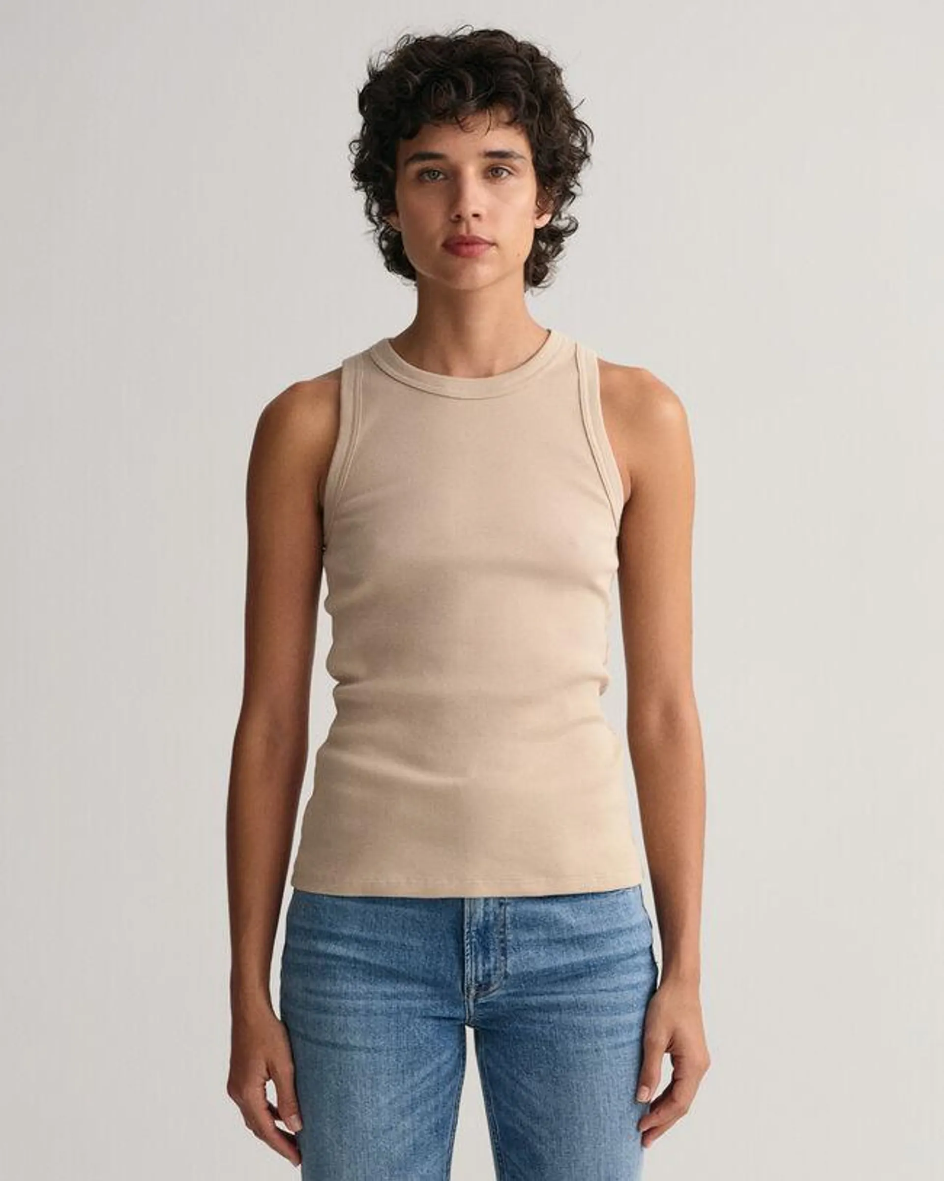 Camiseta de tirantes acanalada con cuello alto