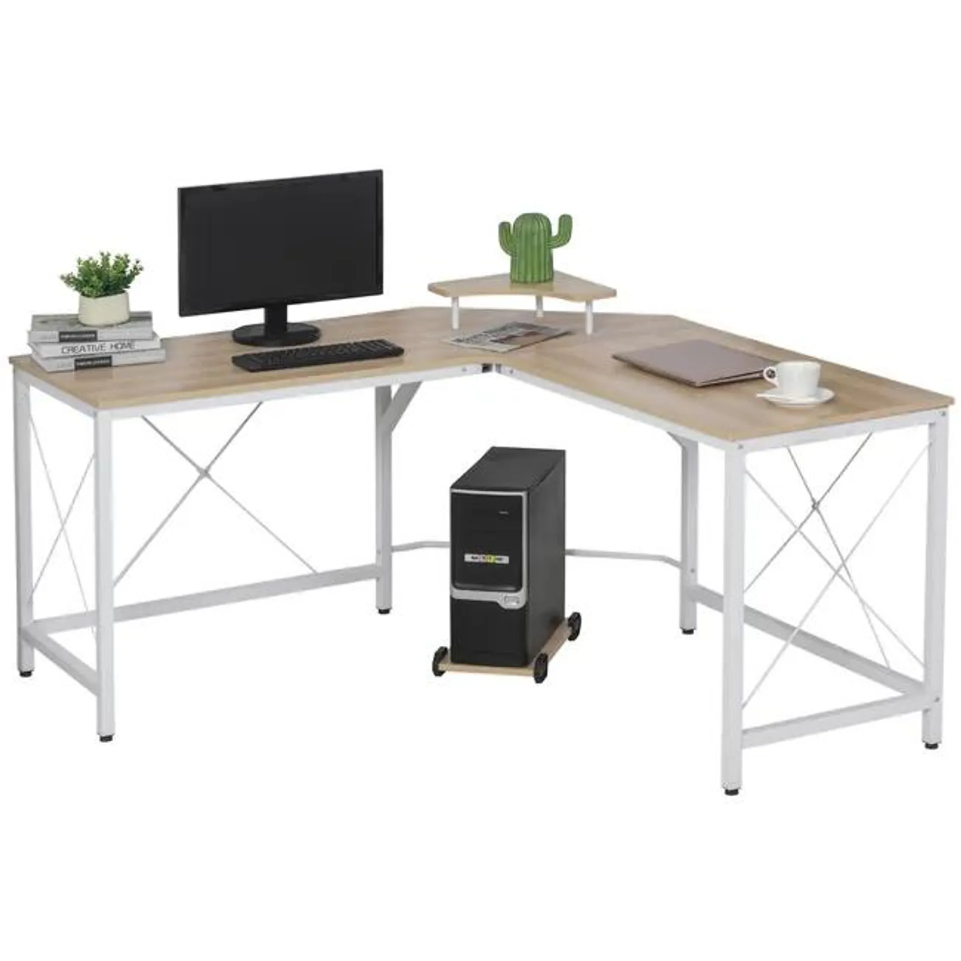 Mesa de computadora Homcom roble 150x150x76 cm MDF y metal_836-161