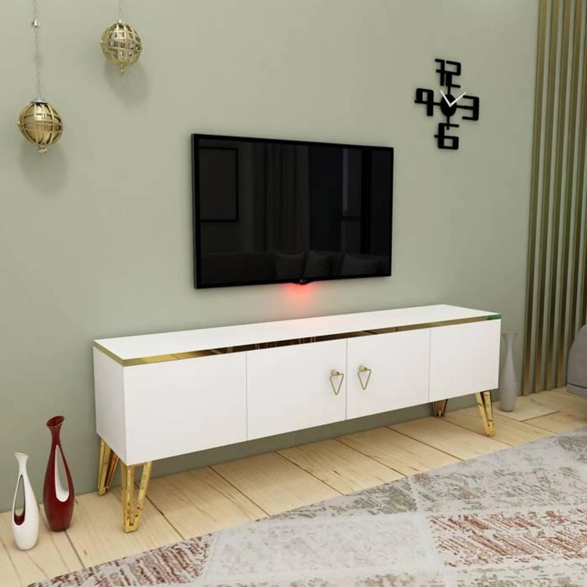 Meslar Soporte de TV 150cm Blanco y Oro