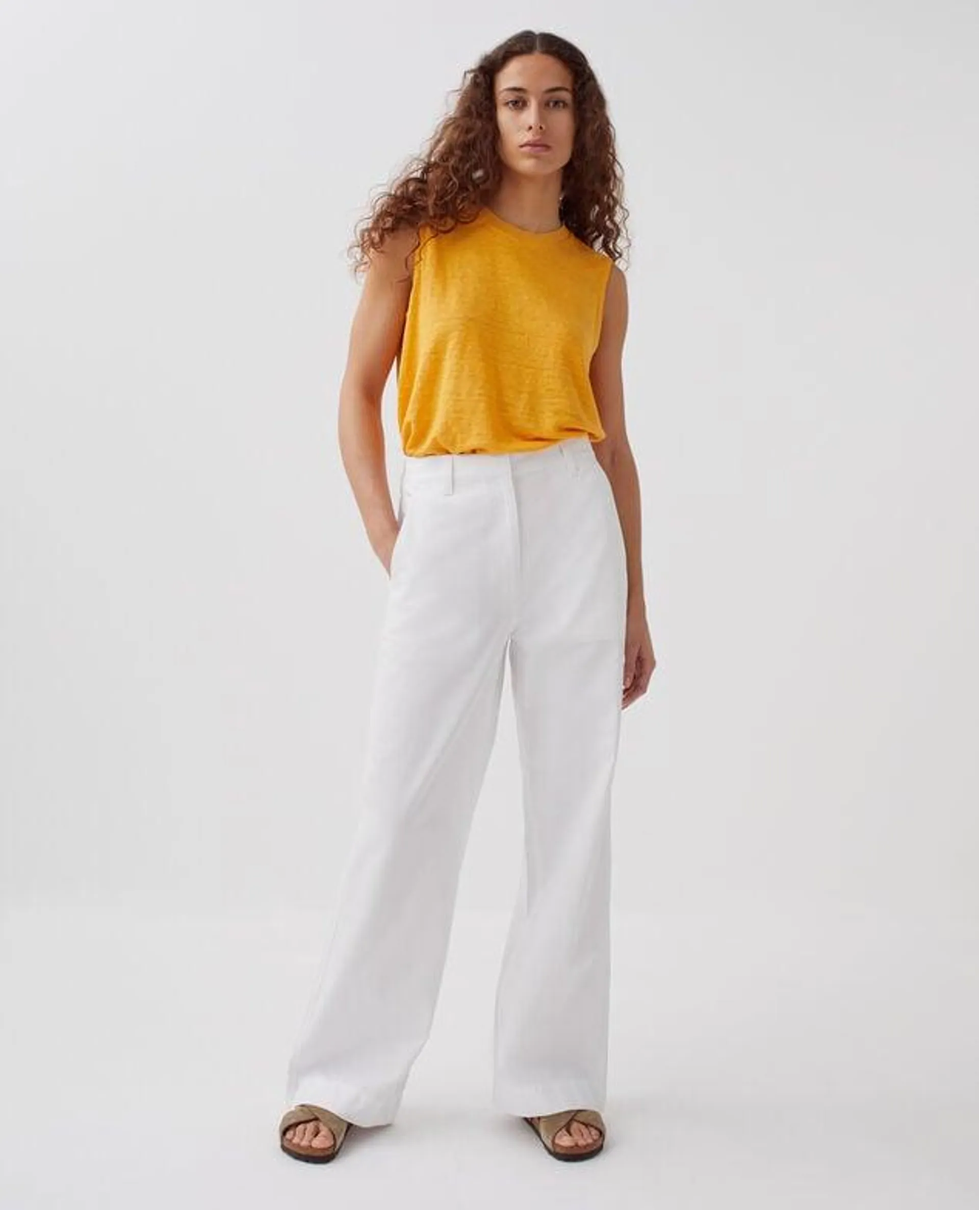 BLANDINE - Pantalon droit brillant white