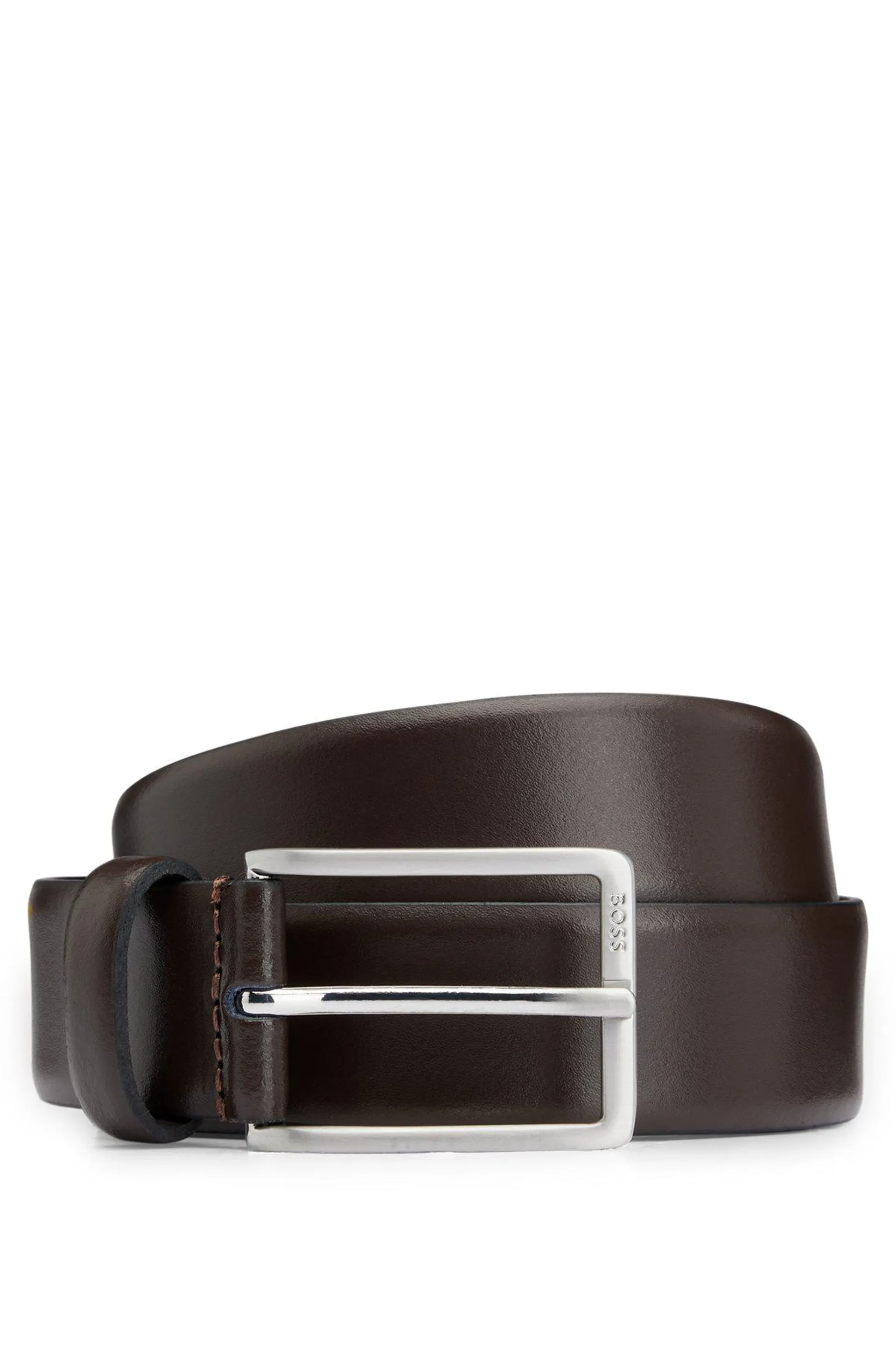 Cinturón de piel italiana con hebilla con logo grabado