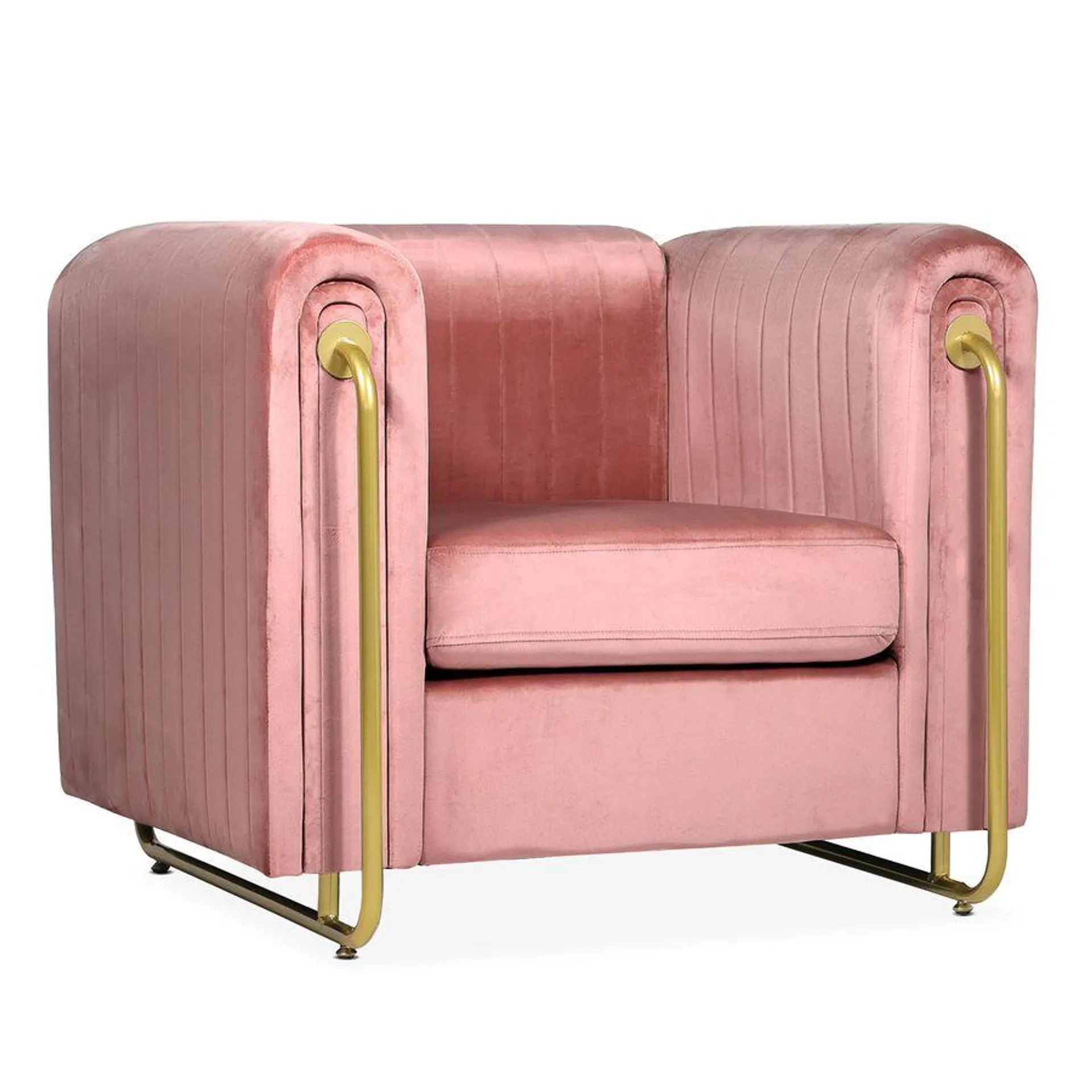 Edward sillón art deco con marco de metal dorado y terciopelo rosa