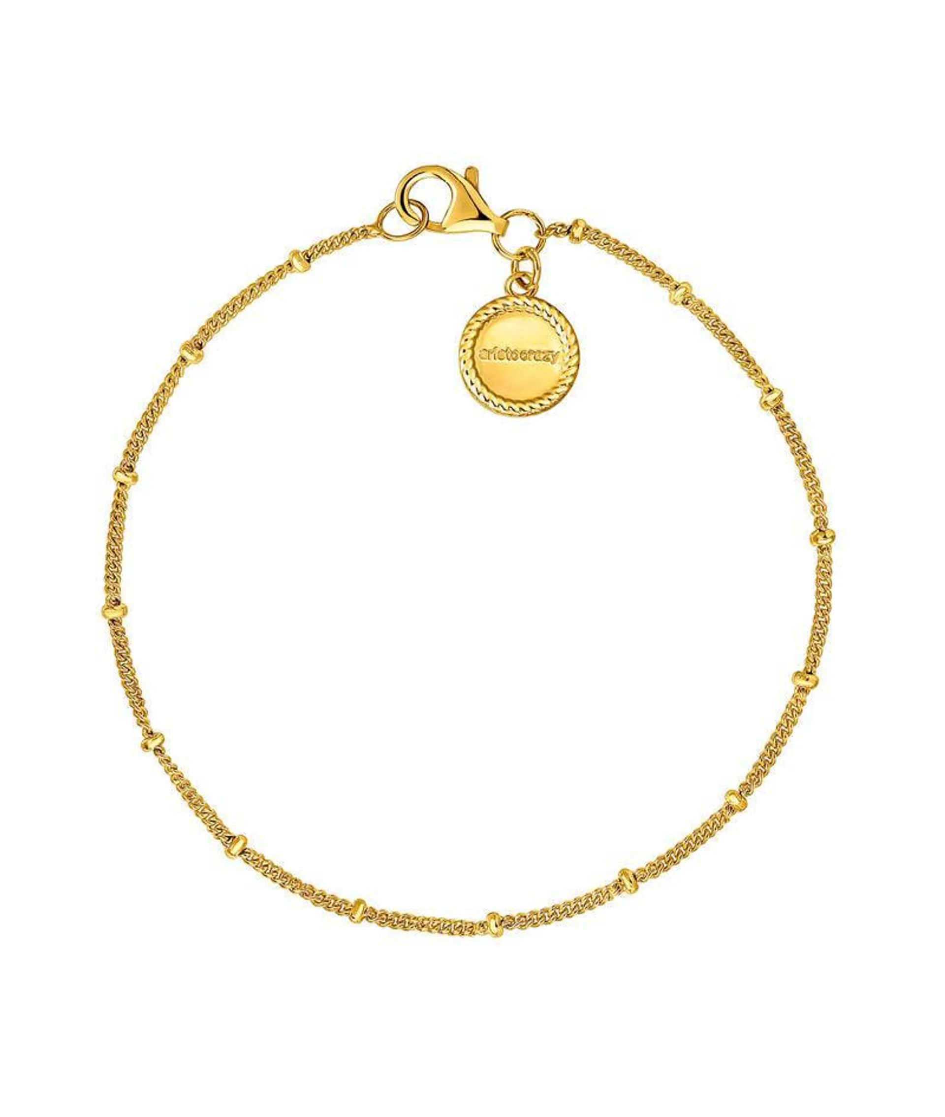 Pulsera de cadena con bolitas de plata 925 bañada en oro amarillo de 18K