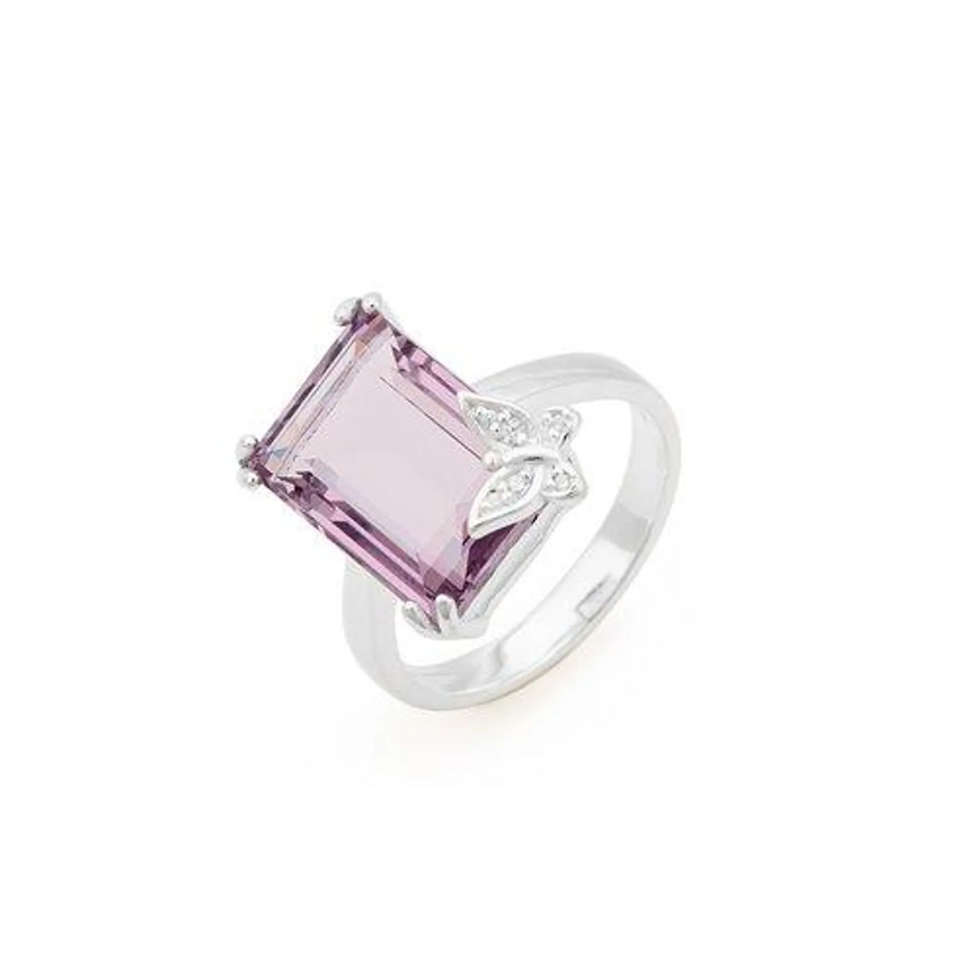 Anillo circonita malva con mariposa Plata