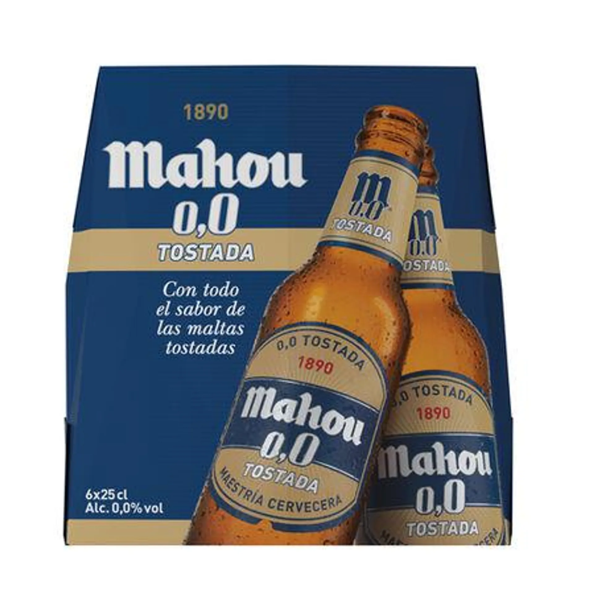 Cerveza sin alcohol Mahou 00 Tostada pack 6 botellas 25cl