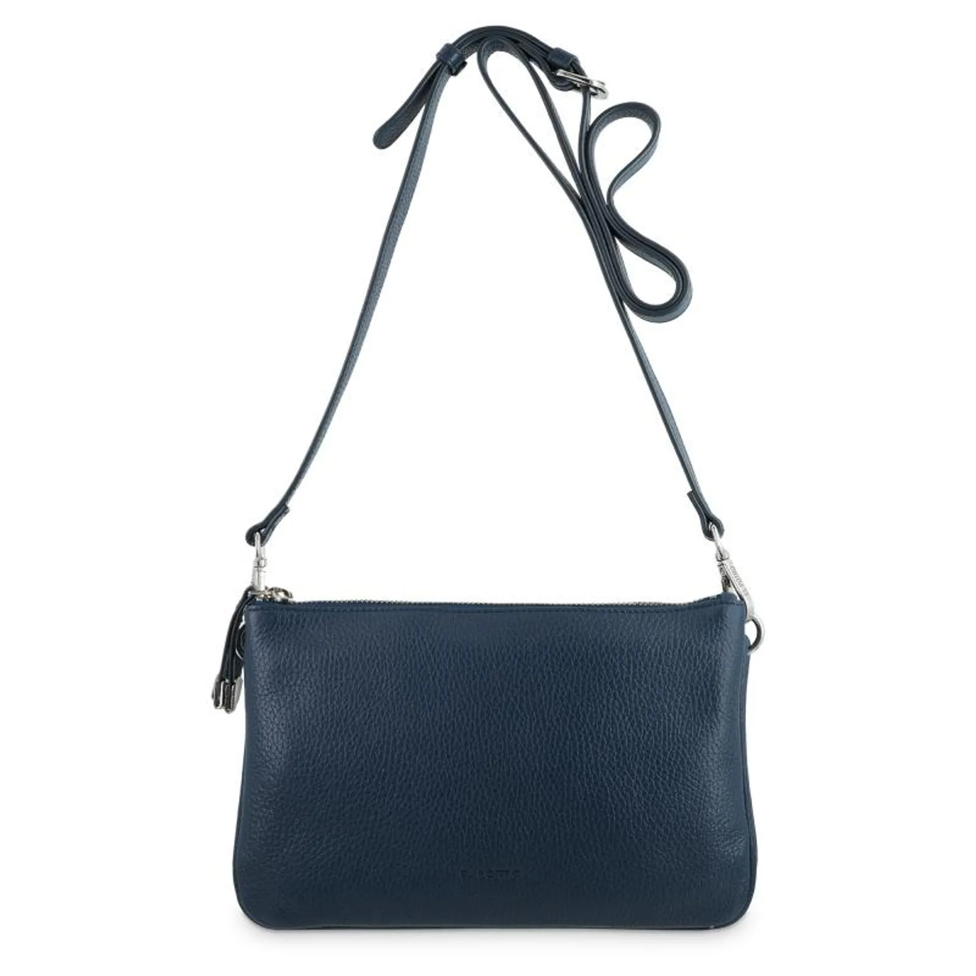 Bolso bandolera pequeño 2 cremalleras piel vacuno color azul-Iris