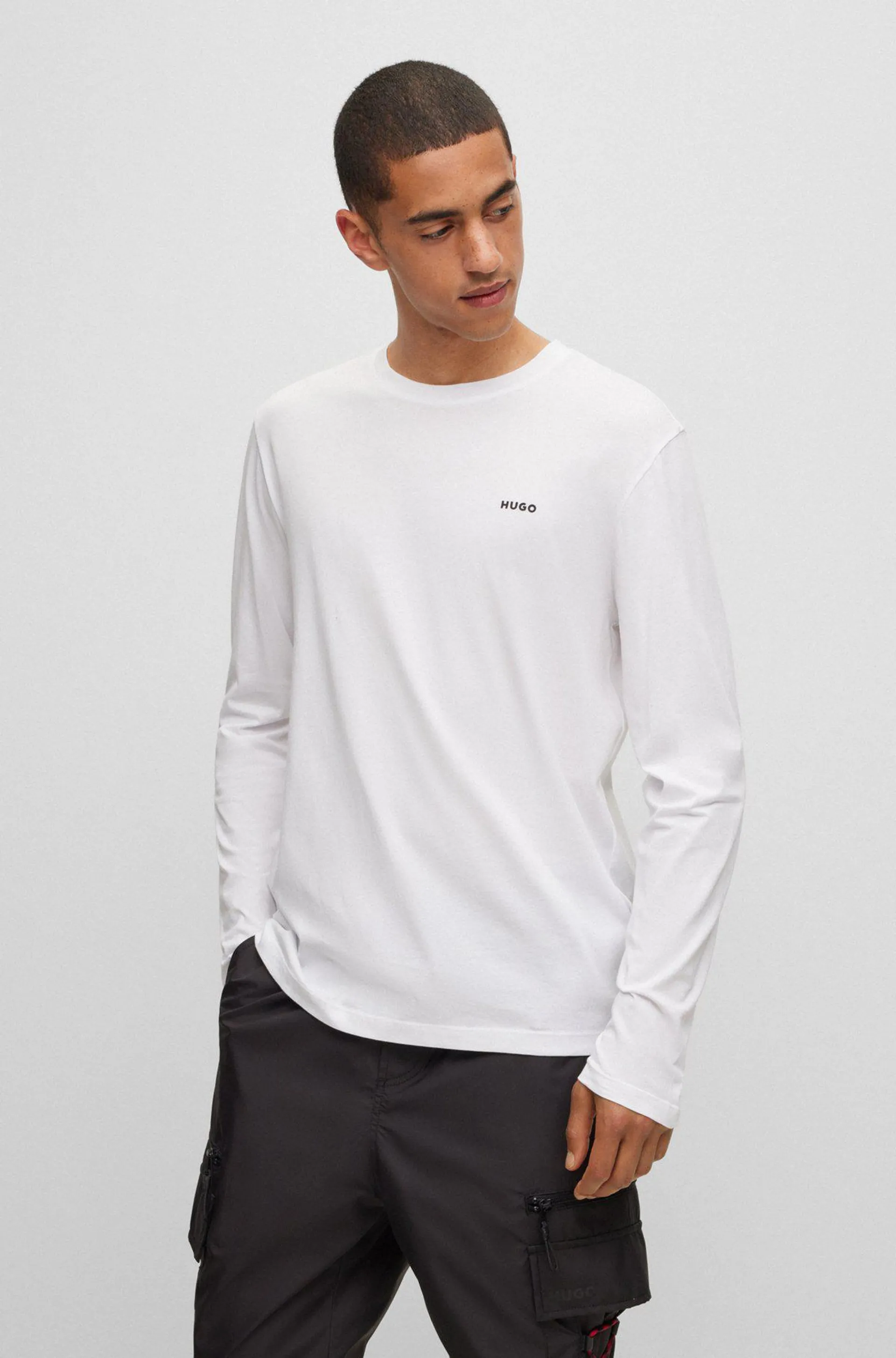 Camiseta de manga larga en punto de algodón con logo estampado