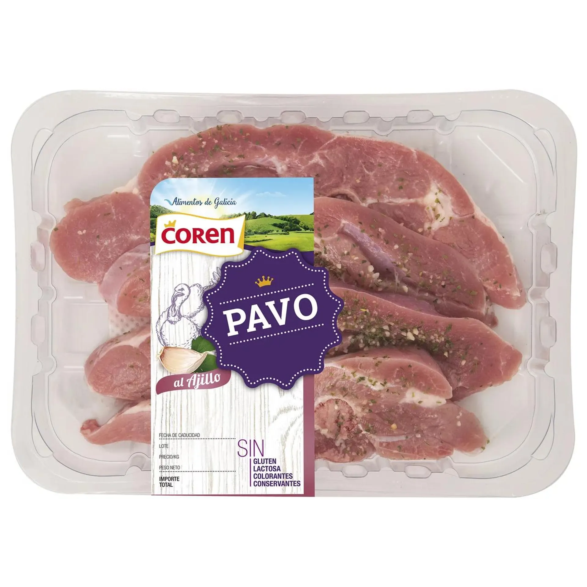 Bandeja de chuletas de pavo marinadas al ajillo COREN