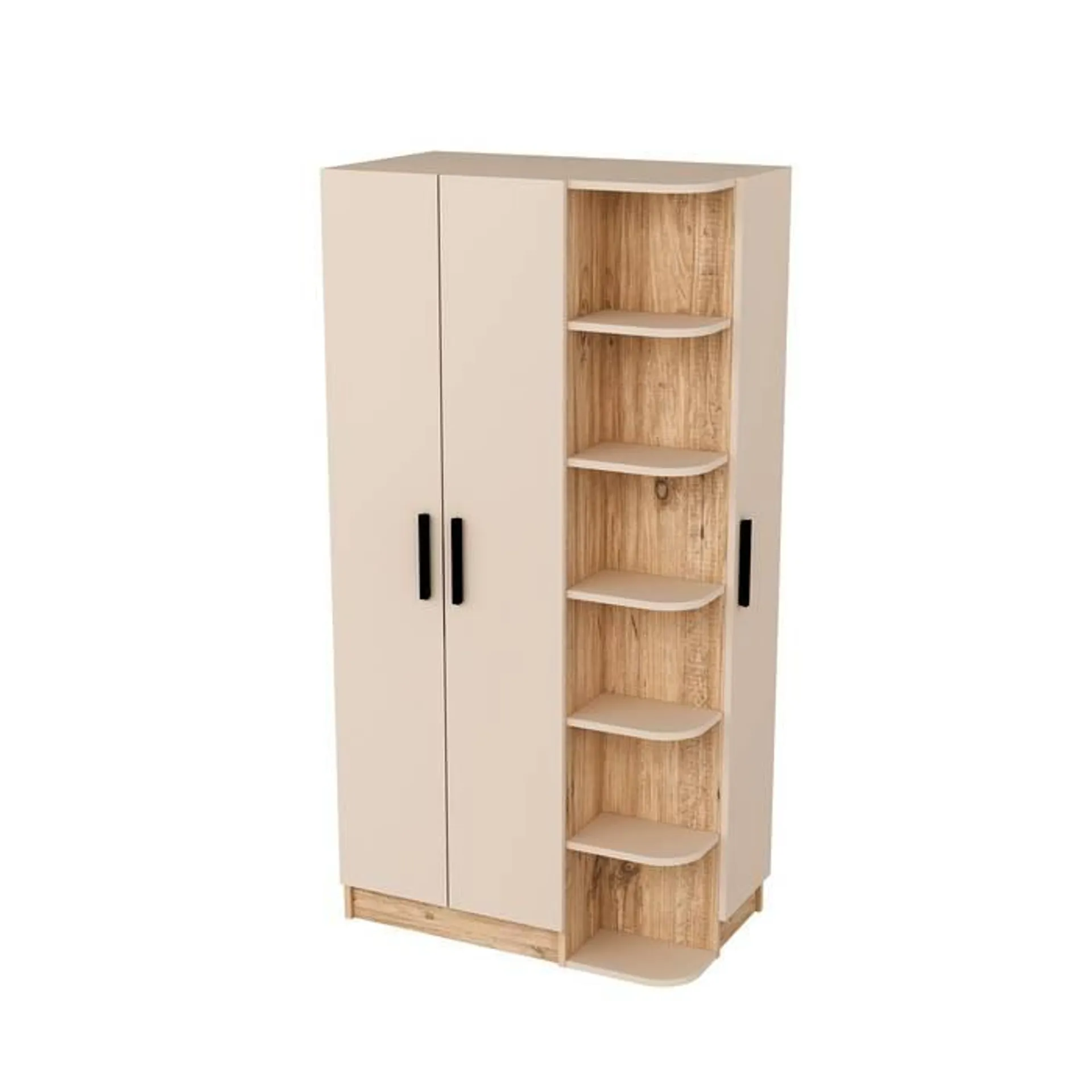 Armario esquinero Dany 3 puertas L90cm Madera clara y Beige