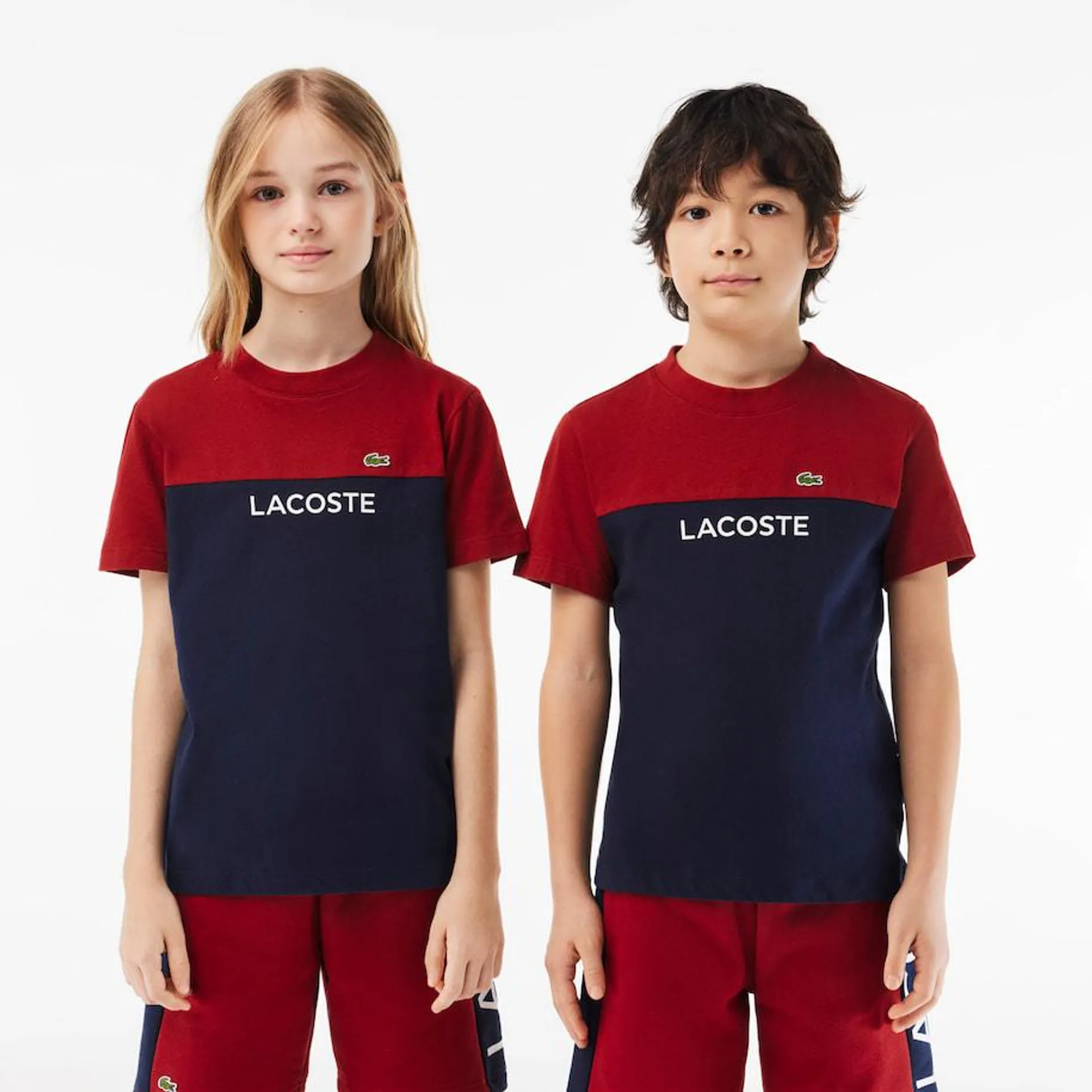 Camiseta infantil Lacoste en punto de algodón ecológico color block