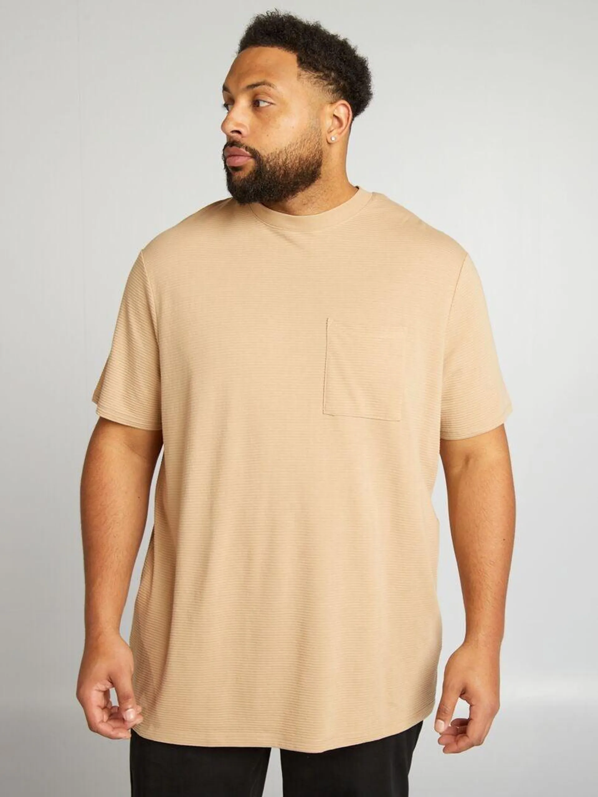 Camiseta texturizada lisa - BEIGE