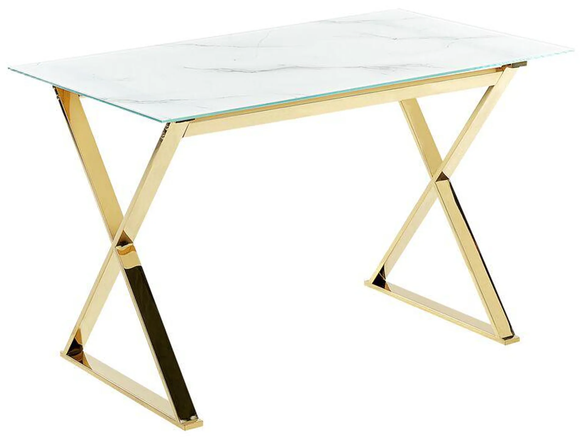 Mesa de comedor de vidrio templado blanco/dorado 120 x 70 cm ATTICA