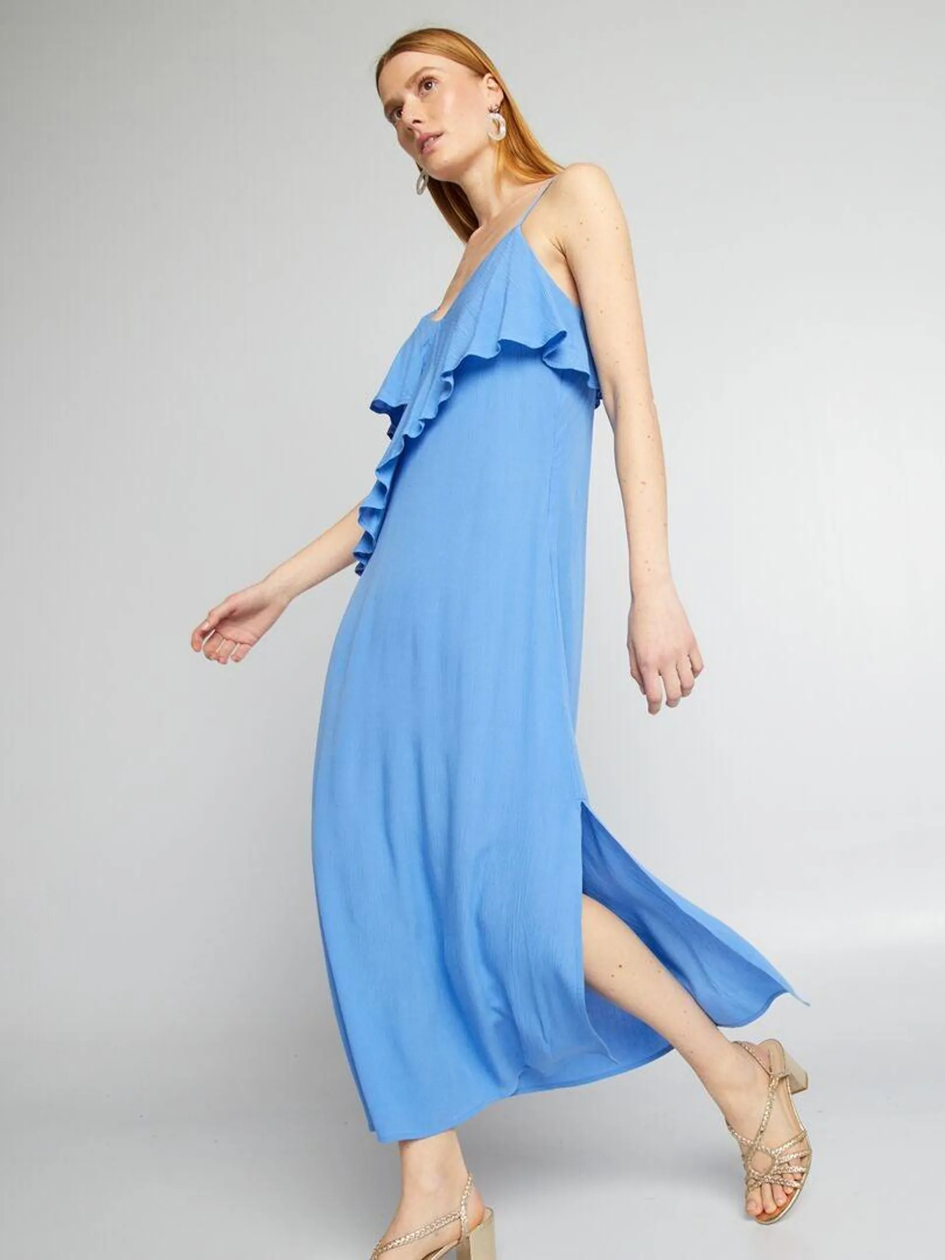 Robe longue à volants - Bleu