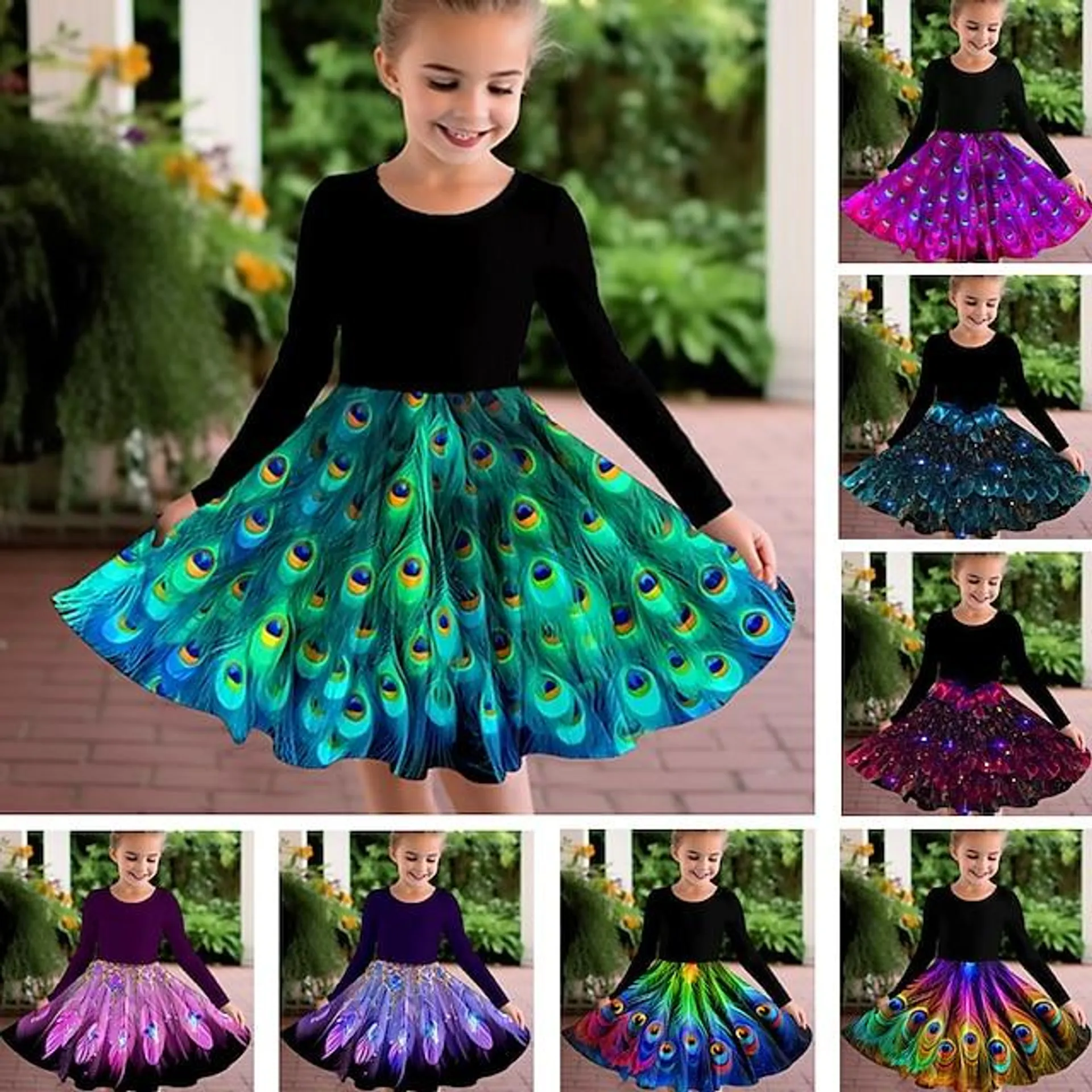 Girls ' 3D Graphic Vestido Manga Larga Impresión 3D Verano Otoño Deporte Diario Festivos Estilo lindo Casual Hermosa Niños 3-12 años Vestido informal Vestido de una línea Sobre la rodilla Poliéster